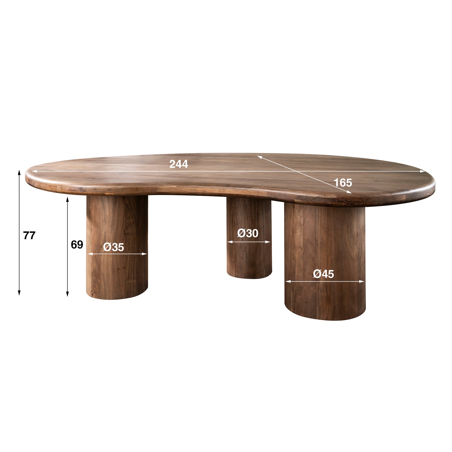 Eettafel Sculpture Niervormig | 244x165 | Massief acacia