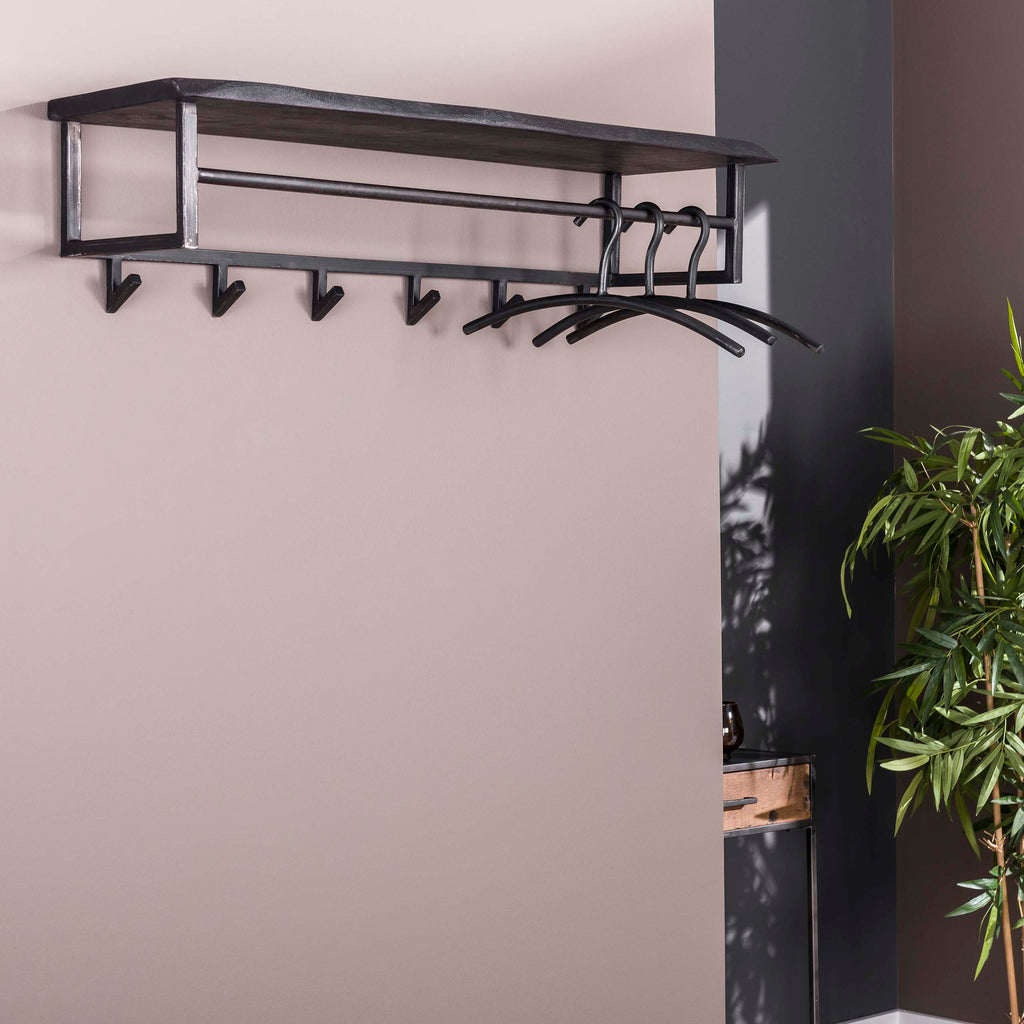 Kapstok Yucon Hoedenplank | 6H | Massief acacia zwart