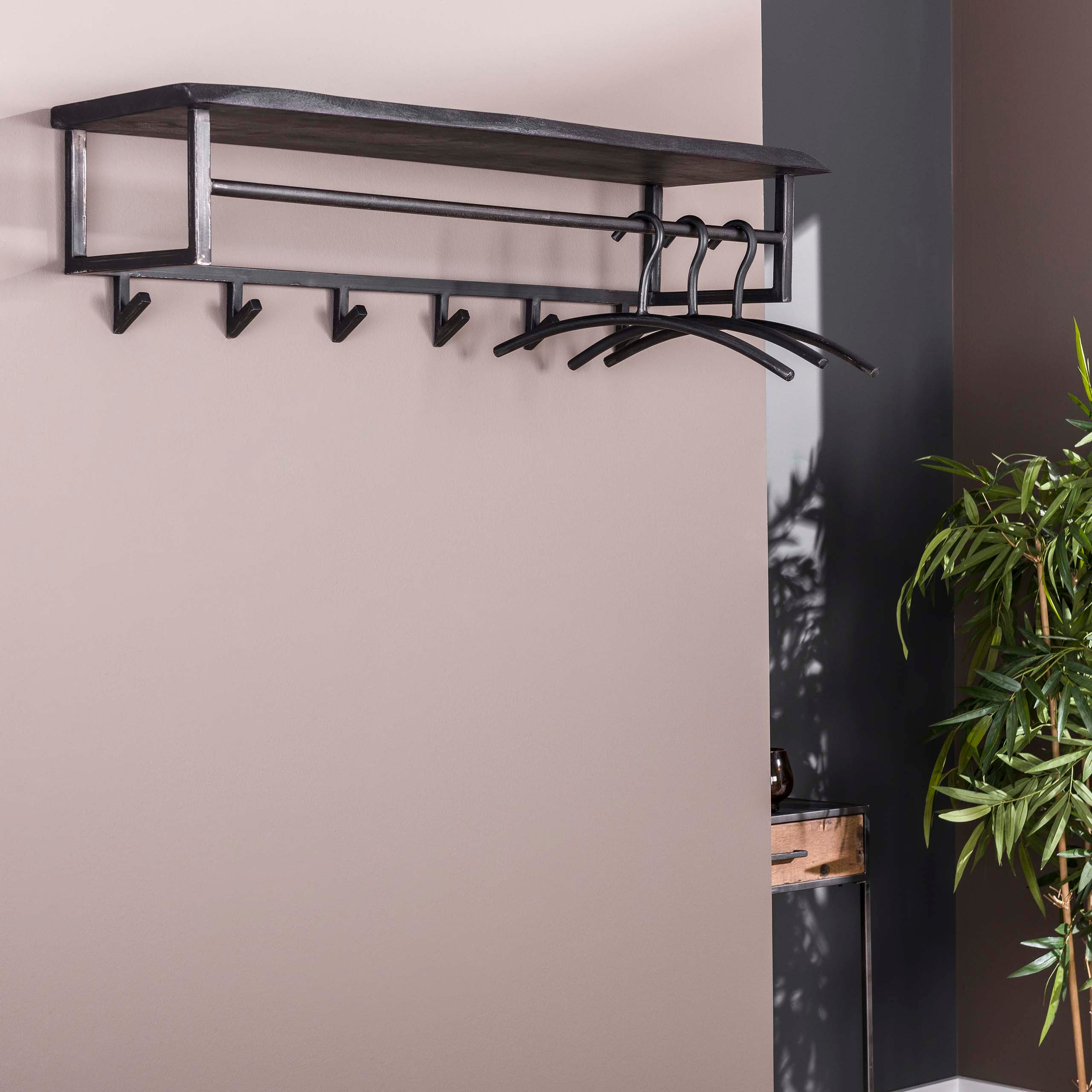 Kapstok Yucon Hoedenplank | 6H | Massief acacia zwart