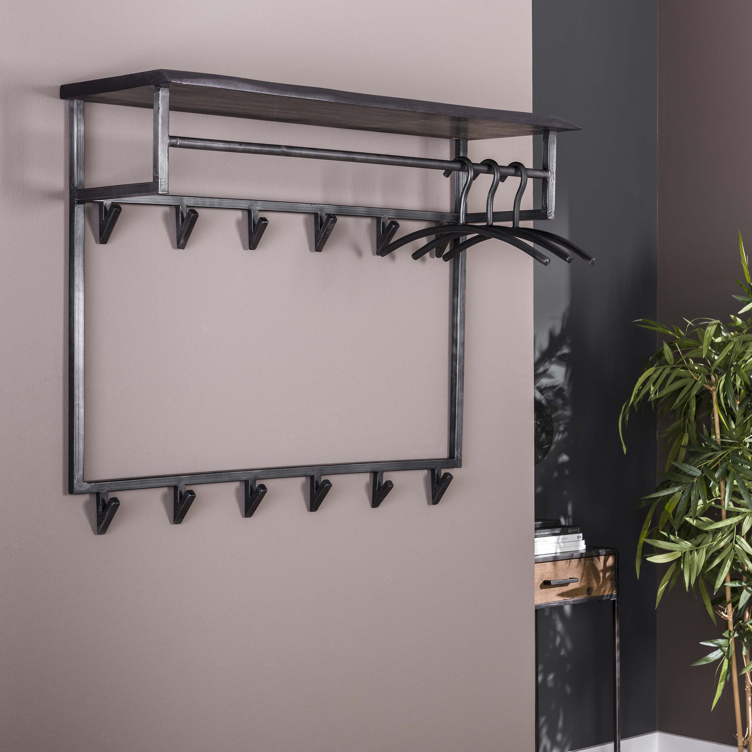 Kapstok Yucon Hoog | Hoedenplank | 12 Haken | Zwart