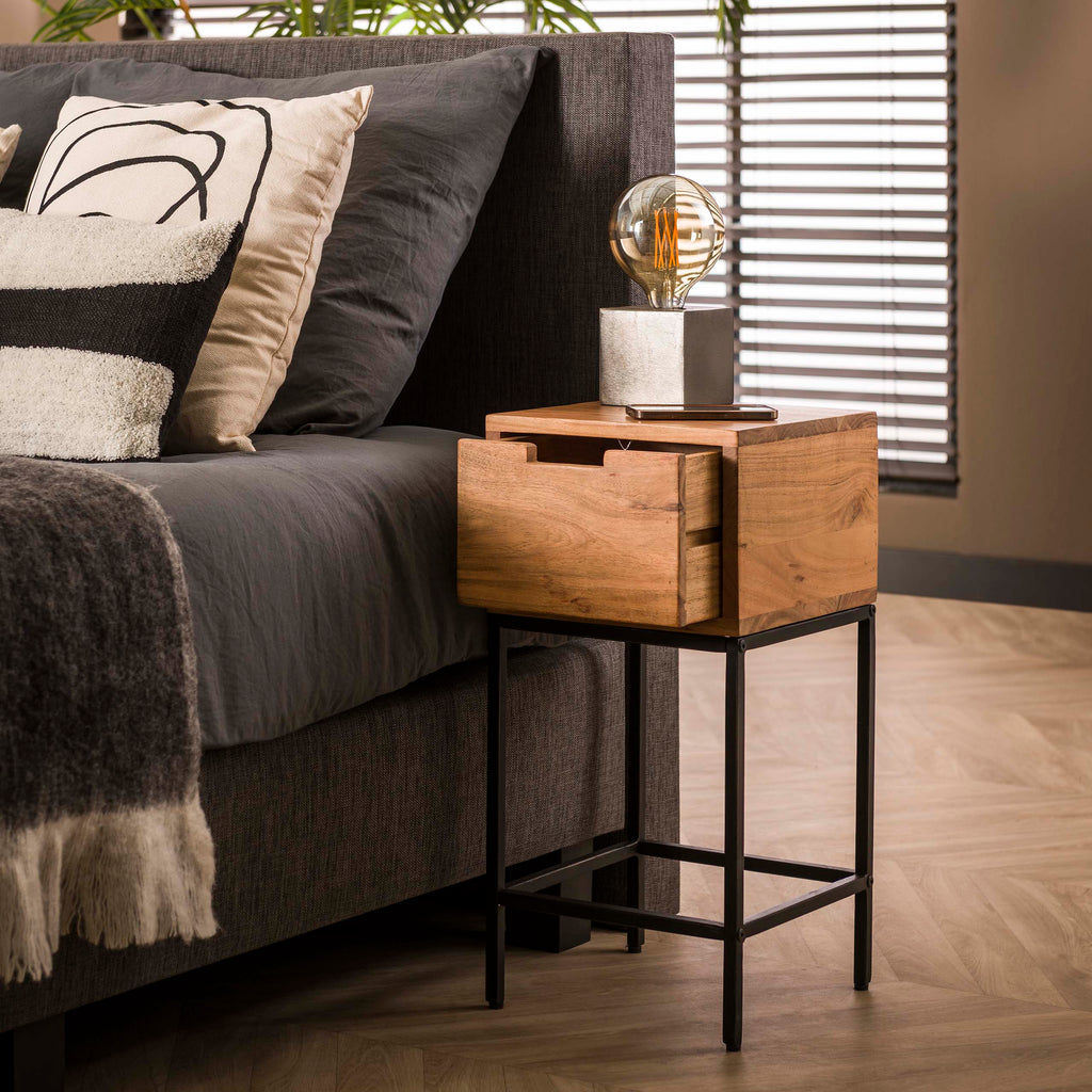 Nachtkastje Flat XS | 1 Lade | Massief acacia