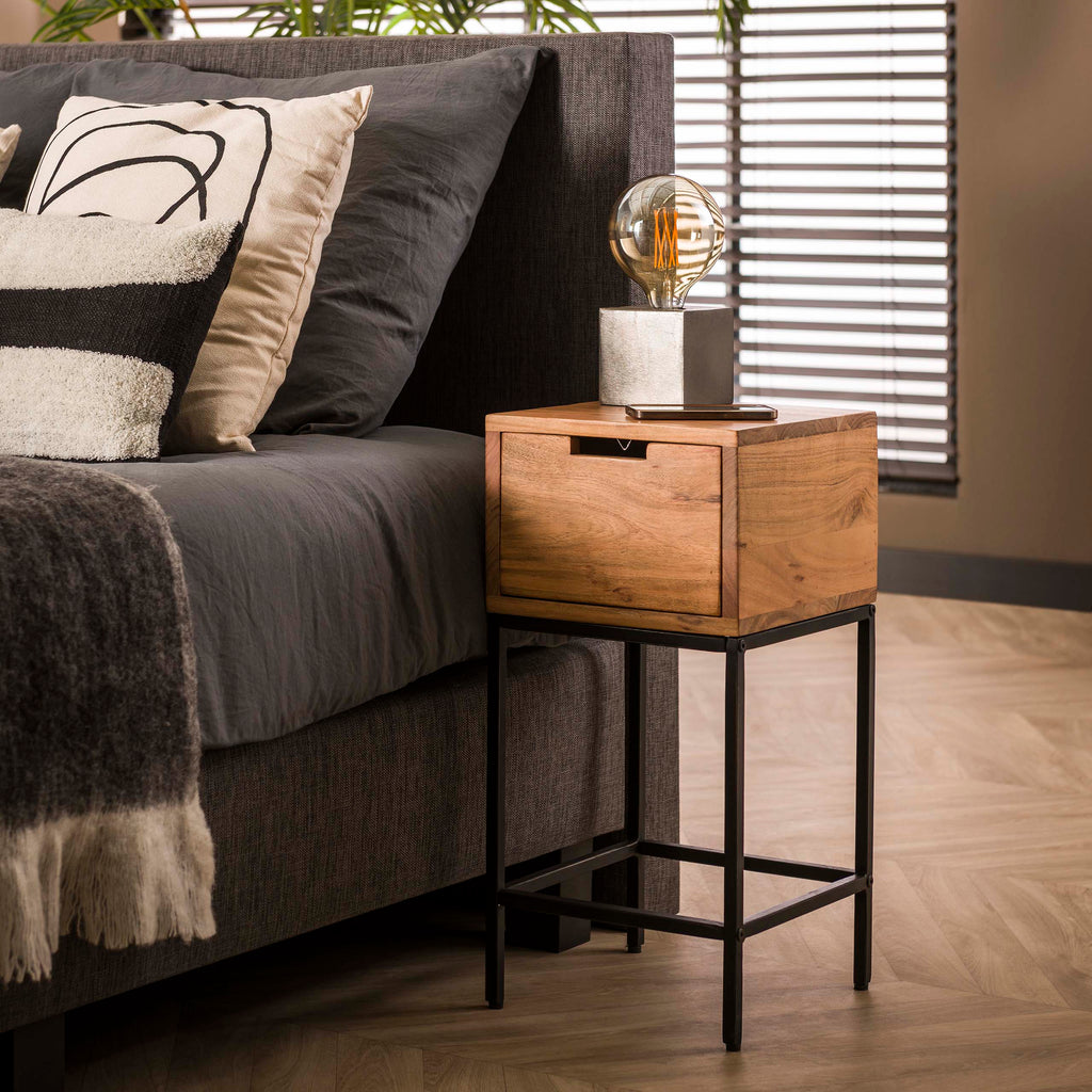 Nachtkastje Flat XS | 1 Lade | Massief acacia