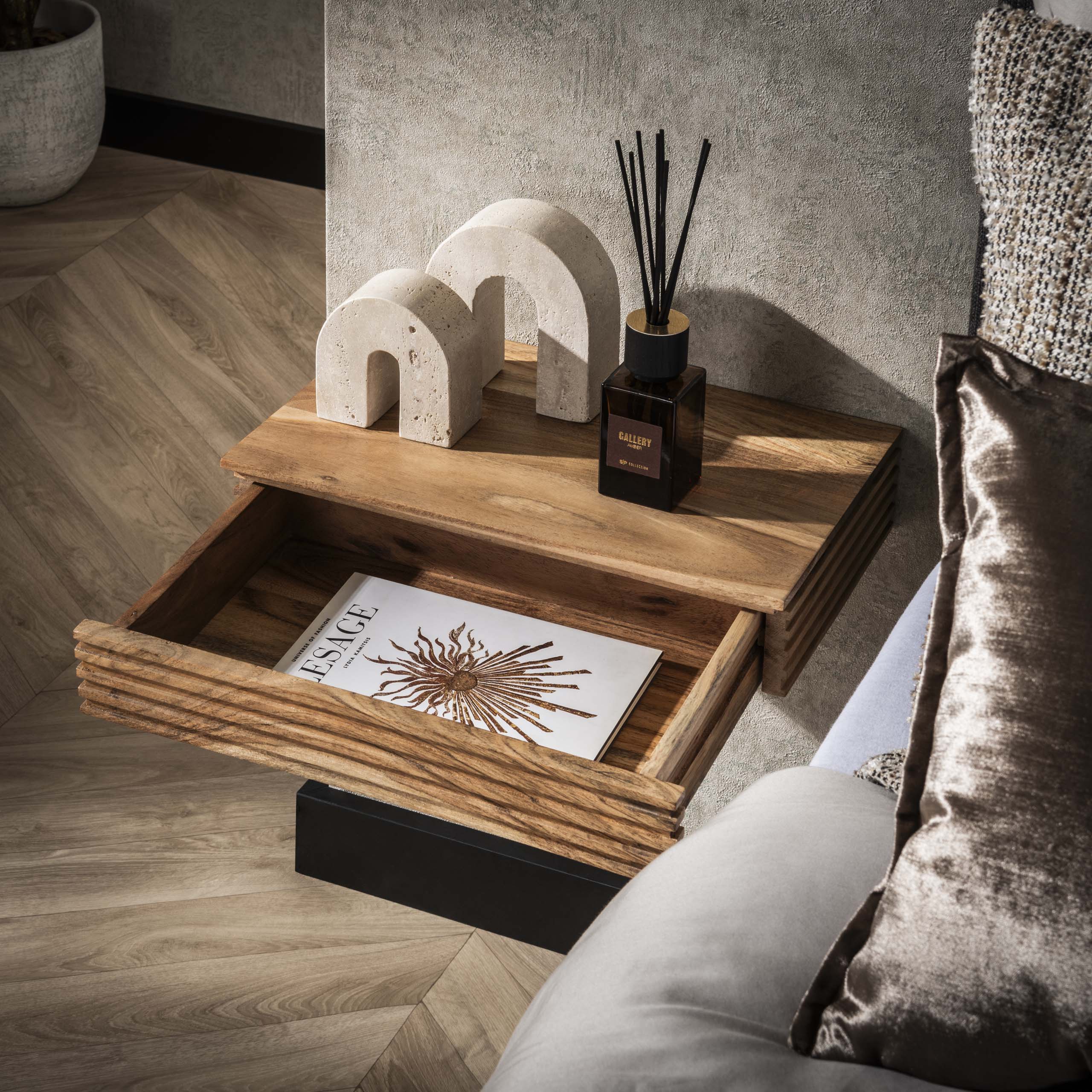 Nachtkastje Layer L | 1 Lade | Massief acacia | Set van 2