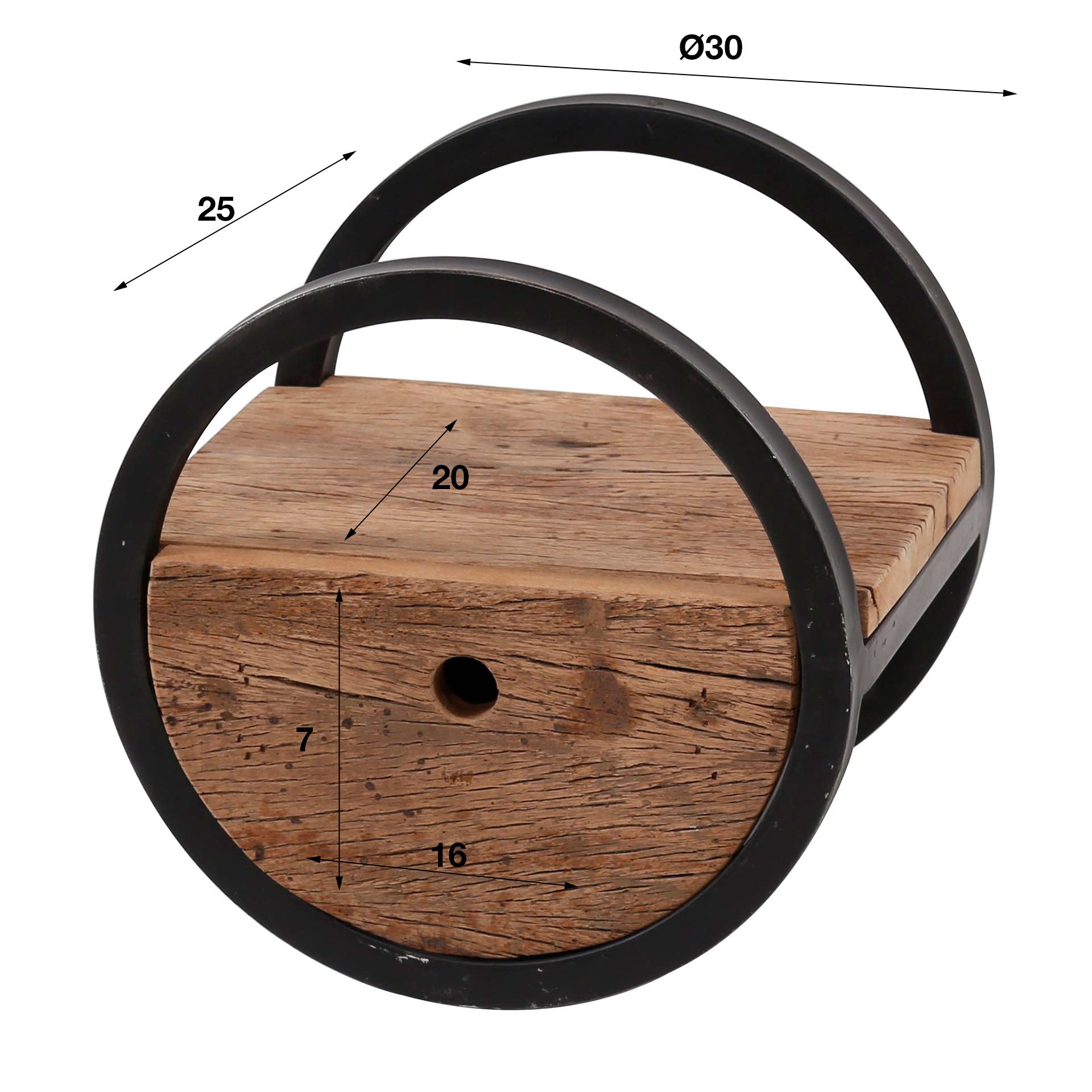 Wandschap Circular | 1 Lade | Ø30cm | Robuust hardhout