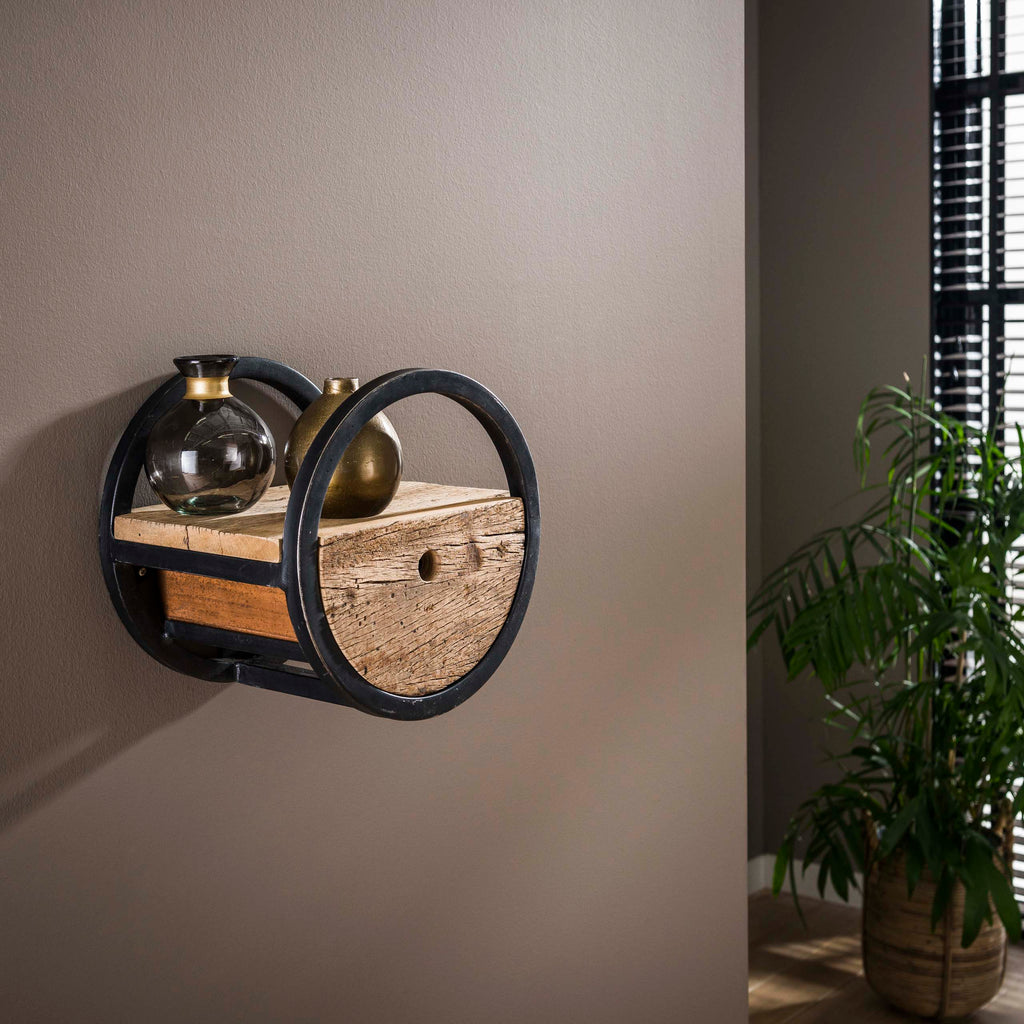 Wandschap Circular | 1 Lade | Ø30cm | Robuust hardhout