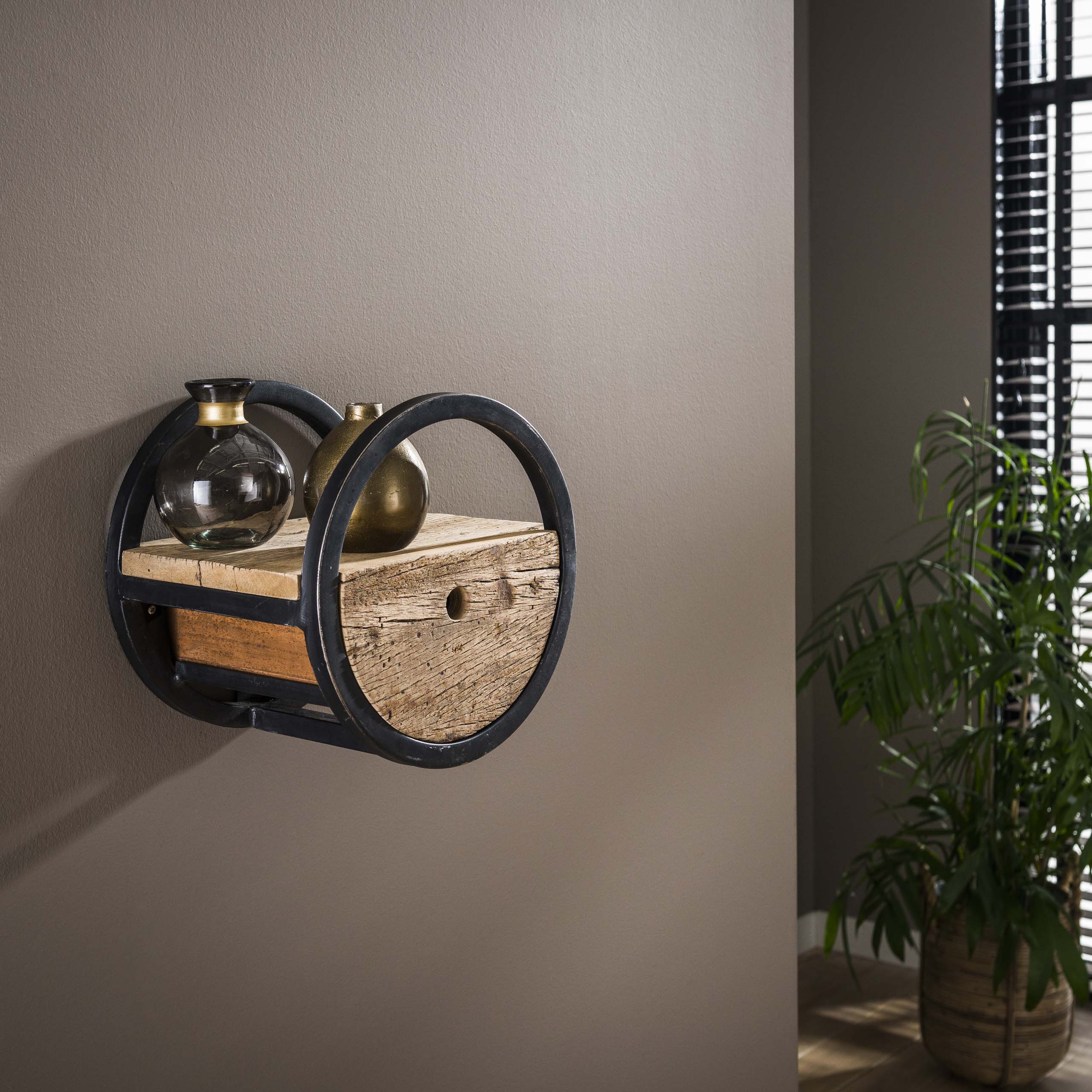 Wandschap Circular | 1 Lade | Ø30cm | Robuust hardhout