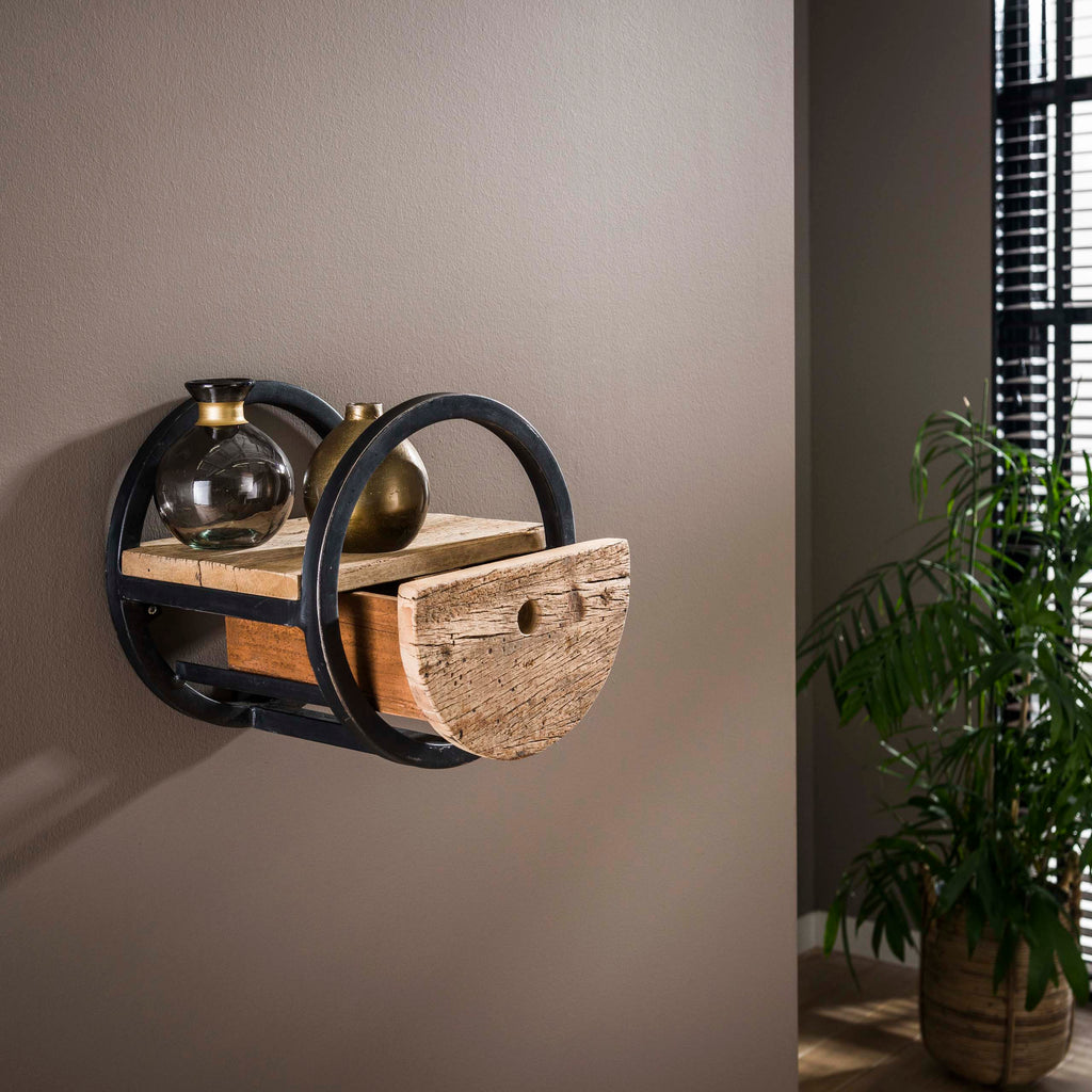 Wandschap Circular | 1 Lade | Ø30cm | Robuust hardhout