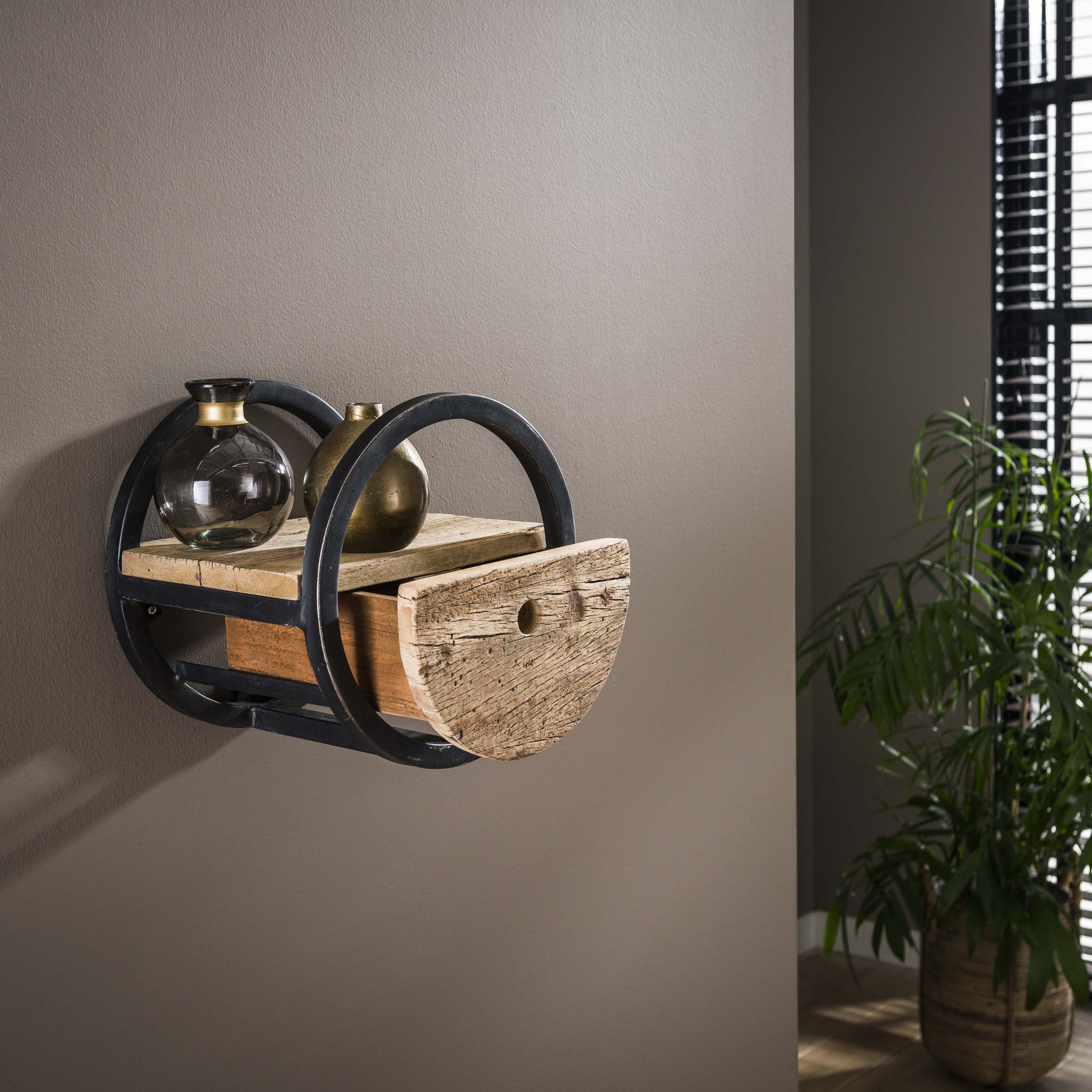 Wandschap Circular | 1 Lade | Ø30cm | Robuust hardhout