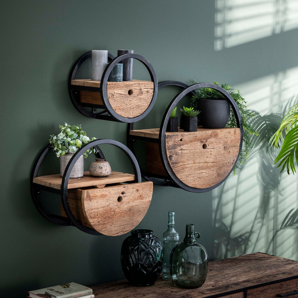 Wandschap Circular | 1 Lade | Ø30cm | Robuust hardhout