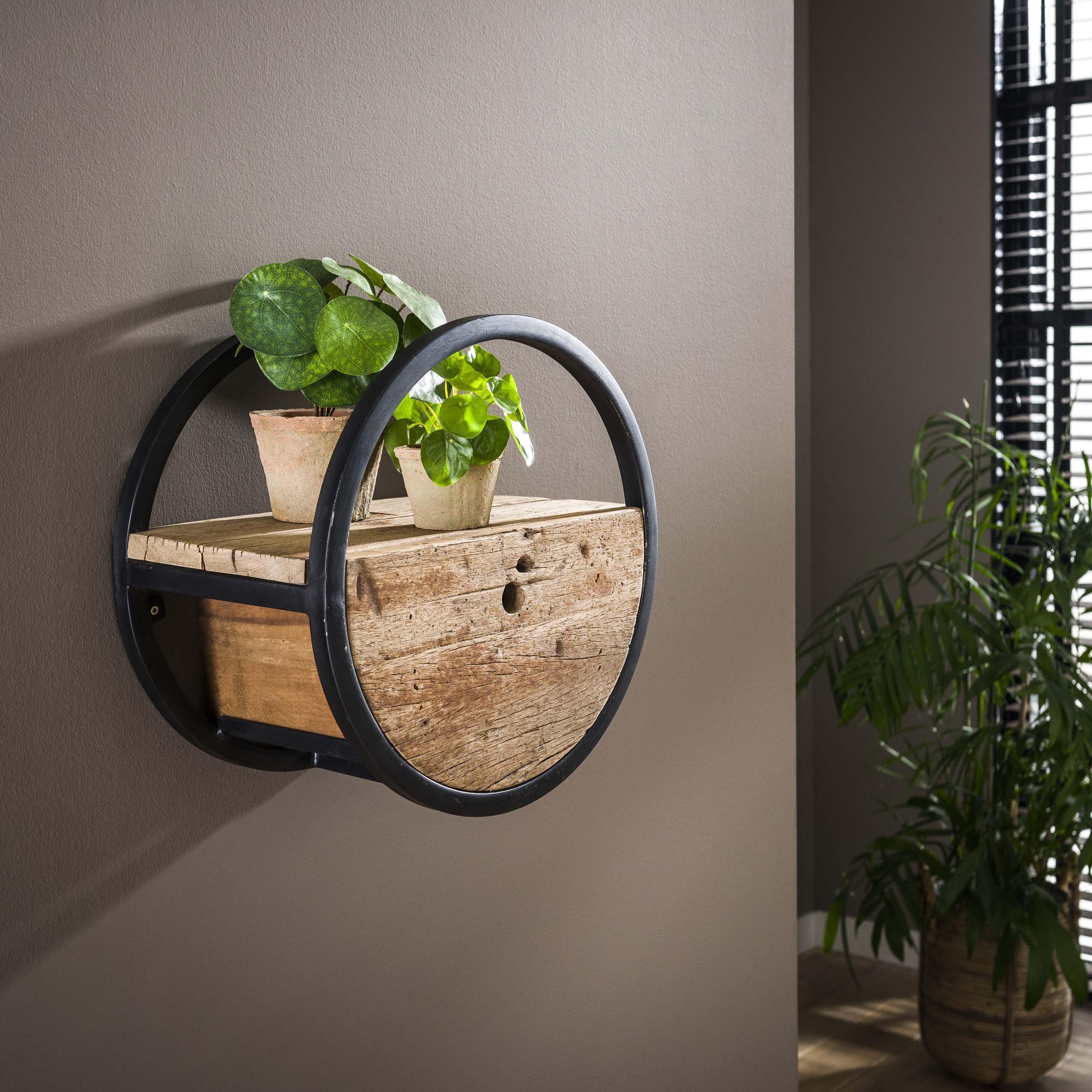 Wandschap Circular | 1 Lade | Ø40cm | Robuust hardhout