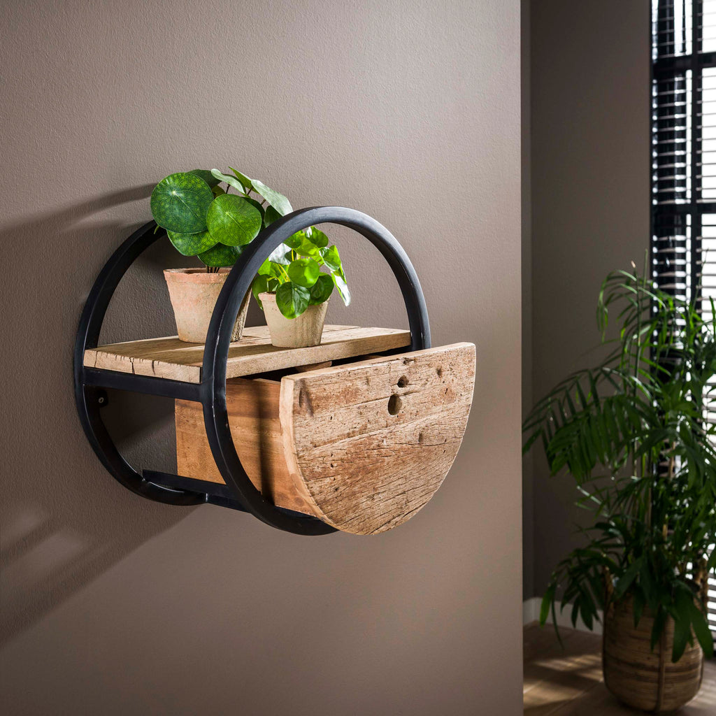 Wandschap Circular | 1 Lade | Ø40cm | Robuust hardhout