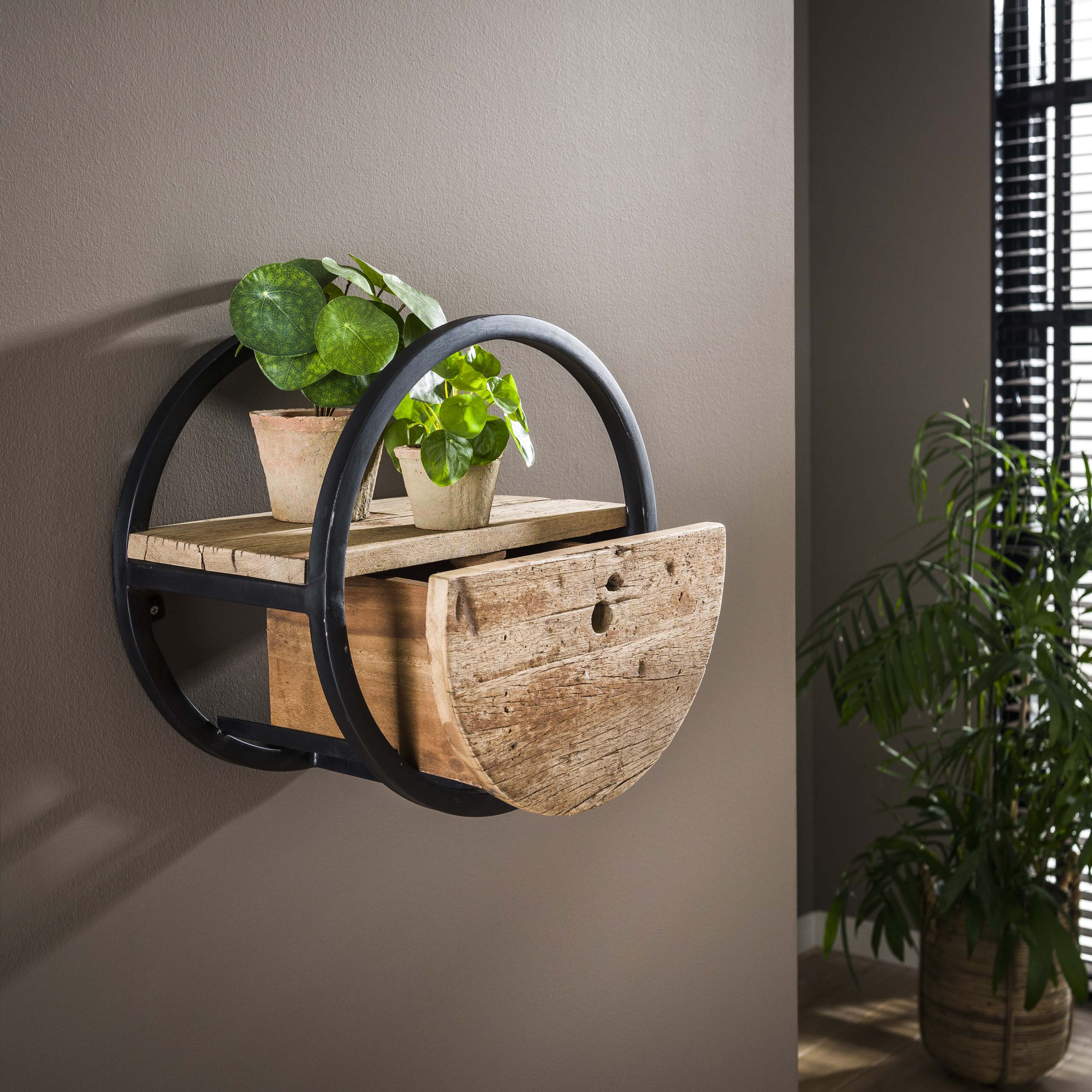 Wandschap Circular | 1 Lade | Ø40cm | Robuust hardhout
