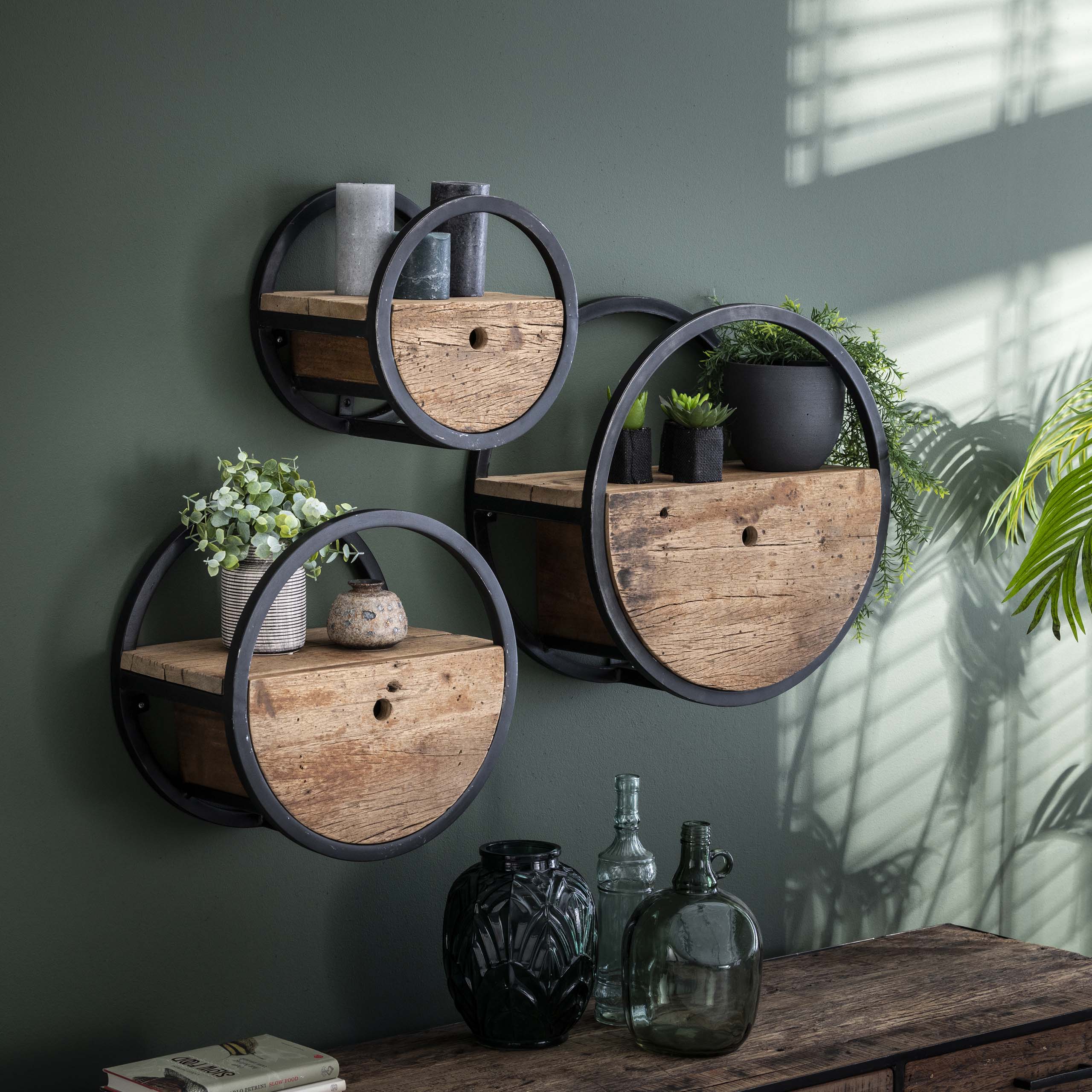 Wandschap Circular | 1 Lade | Ø40cm | Robuust hardhout