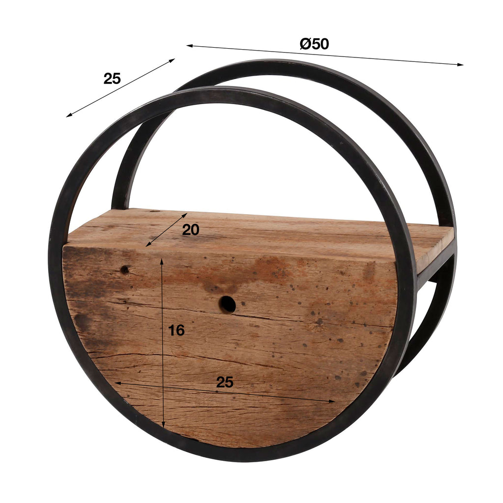 Wandschap Circular 1 Lade | Ø50cm | Robuust hardhout