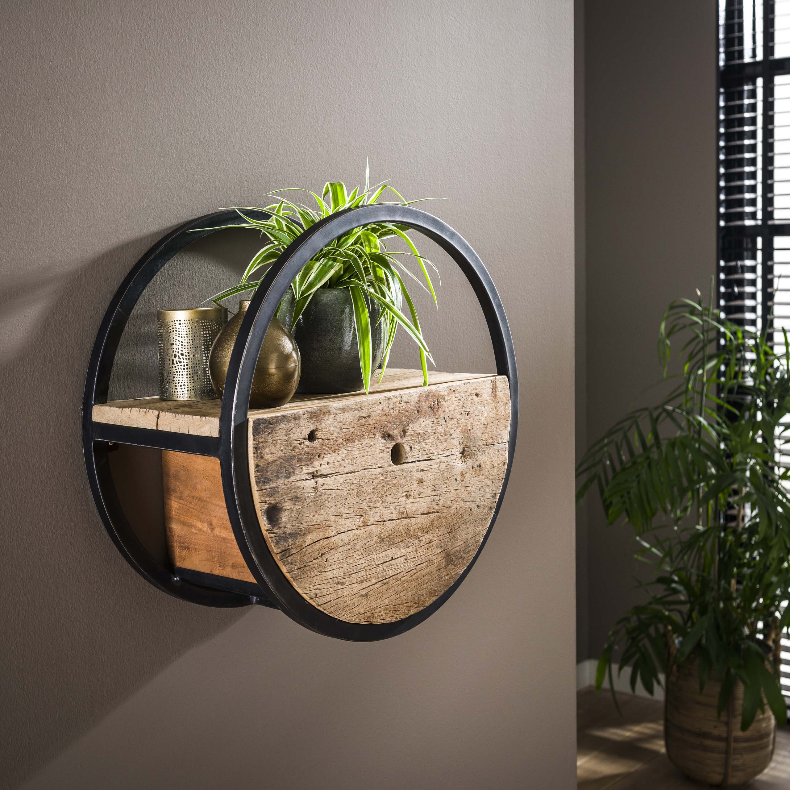 Wandschap Circular 1 Lade | Ø50cm | Robuust hardhout