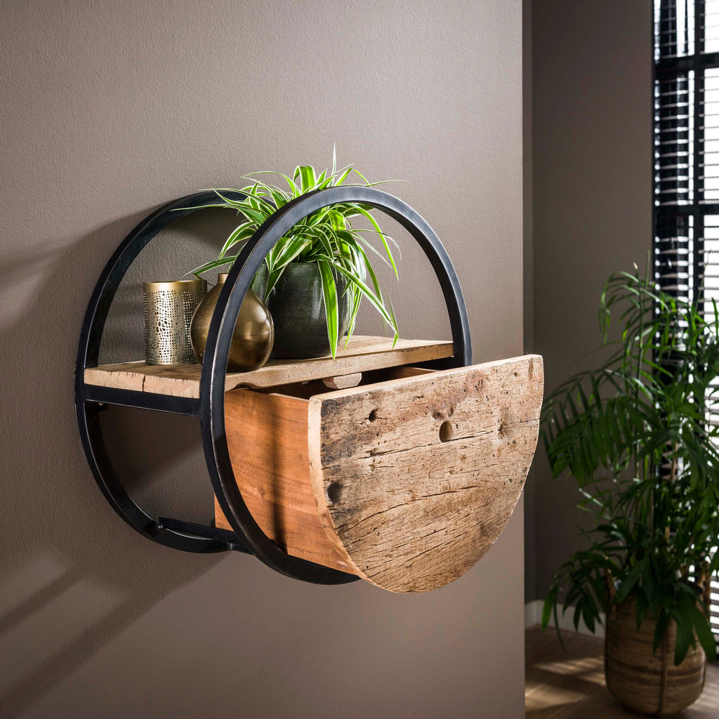 Wandschap Circular 1 Lade | Ø50cm | Robuust hardhout