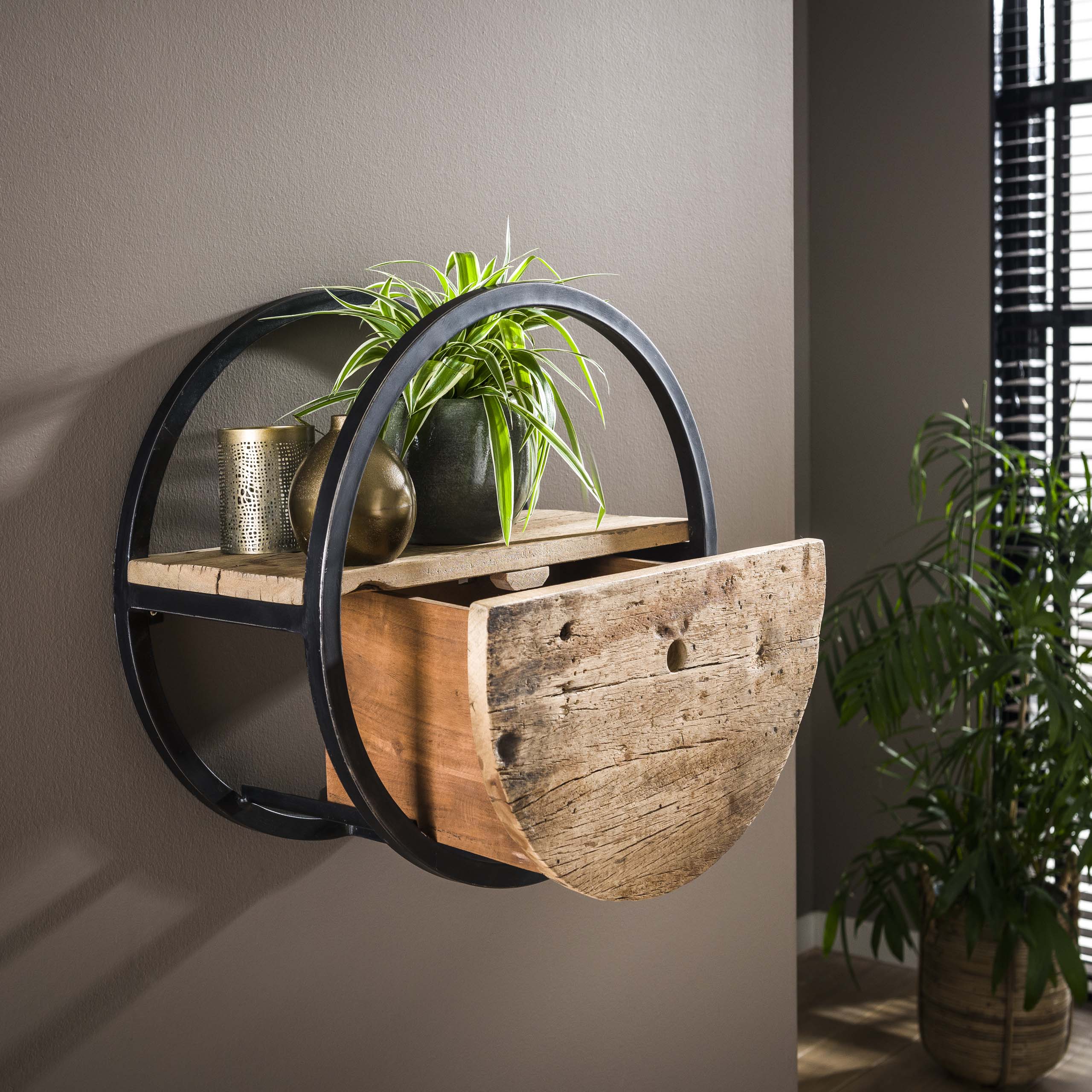 Wandschap Circular 1 Lade | Ø50cm | Robuust hardhout