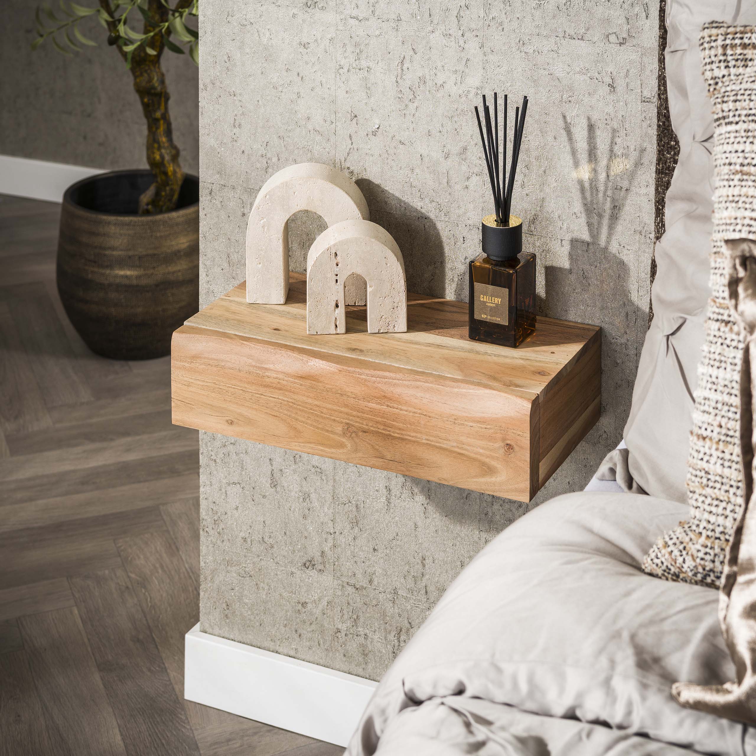 Nachtkastje Tree L | 1 Lade | Massief acacia | Set van 2
