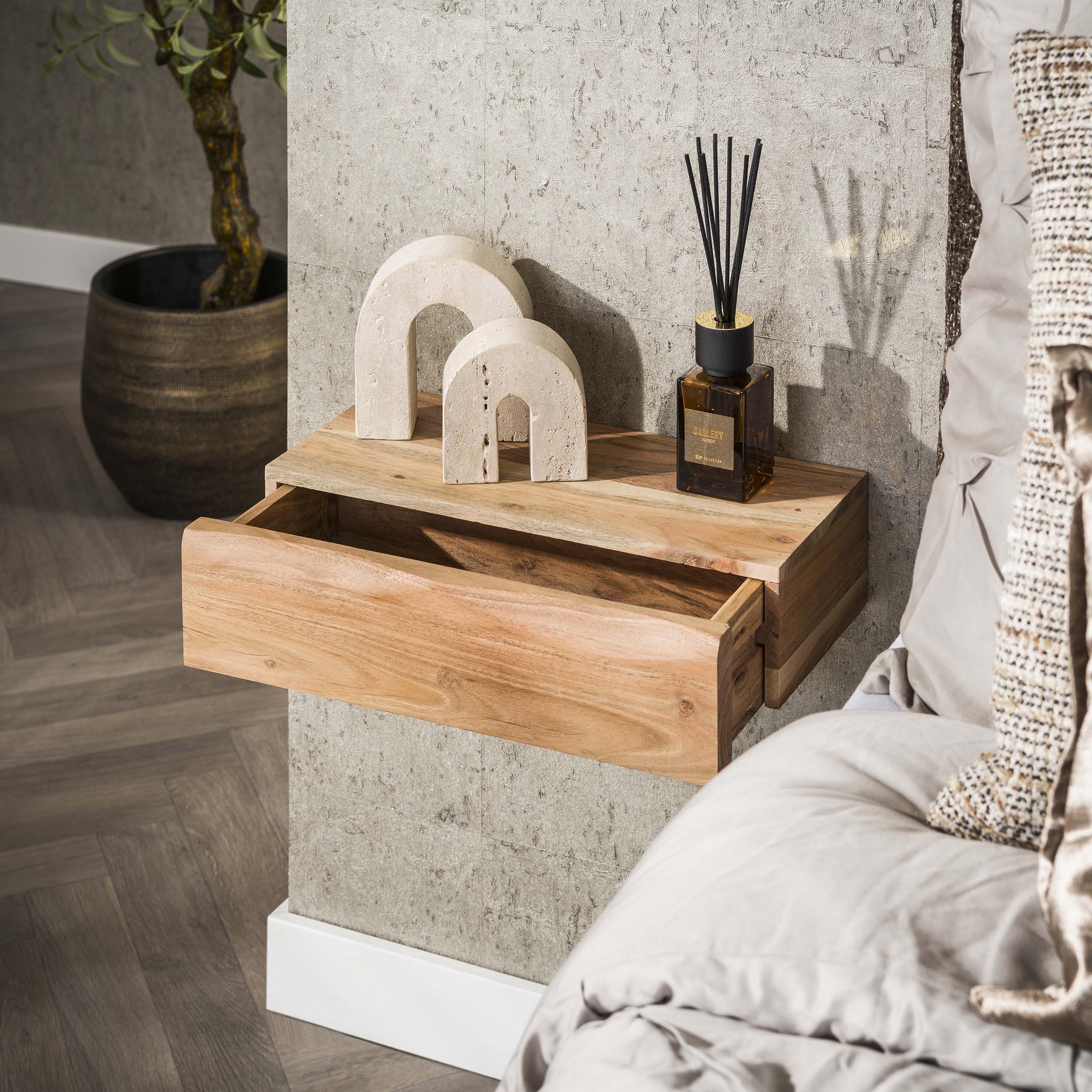 Nachtkastje Tree L | 1 Lade | Massief acacia | Set van 2