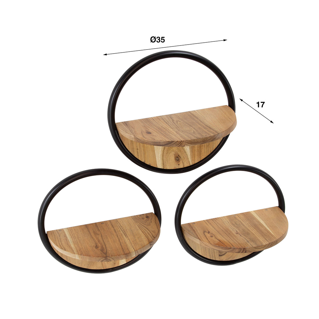 Wandschap Round | Set van 3 | Massief acacia