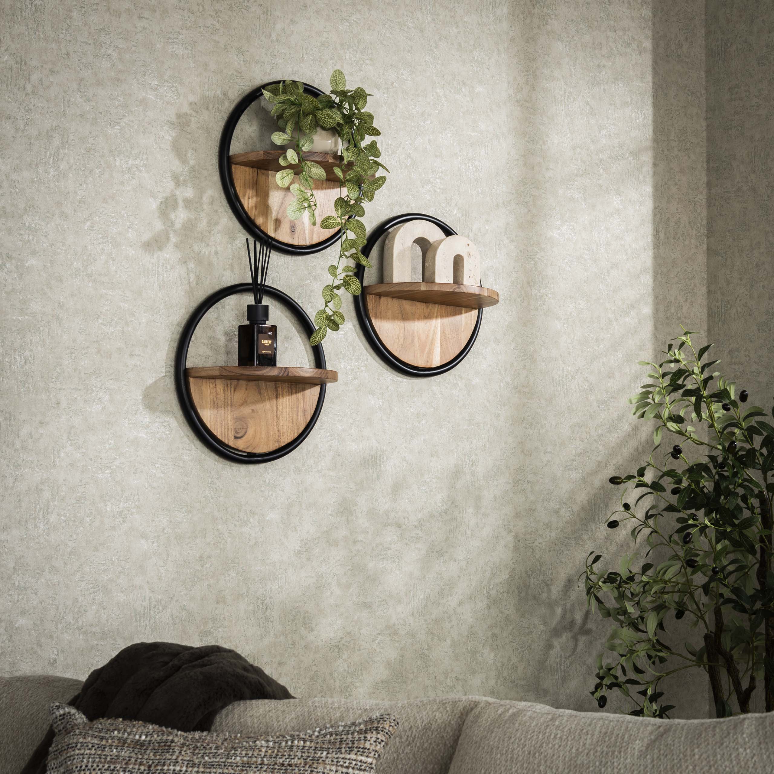 Wandschap Round | Set van 3 | Massief acacia