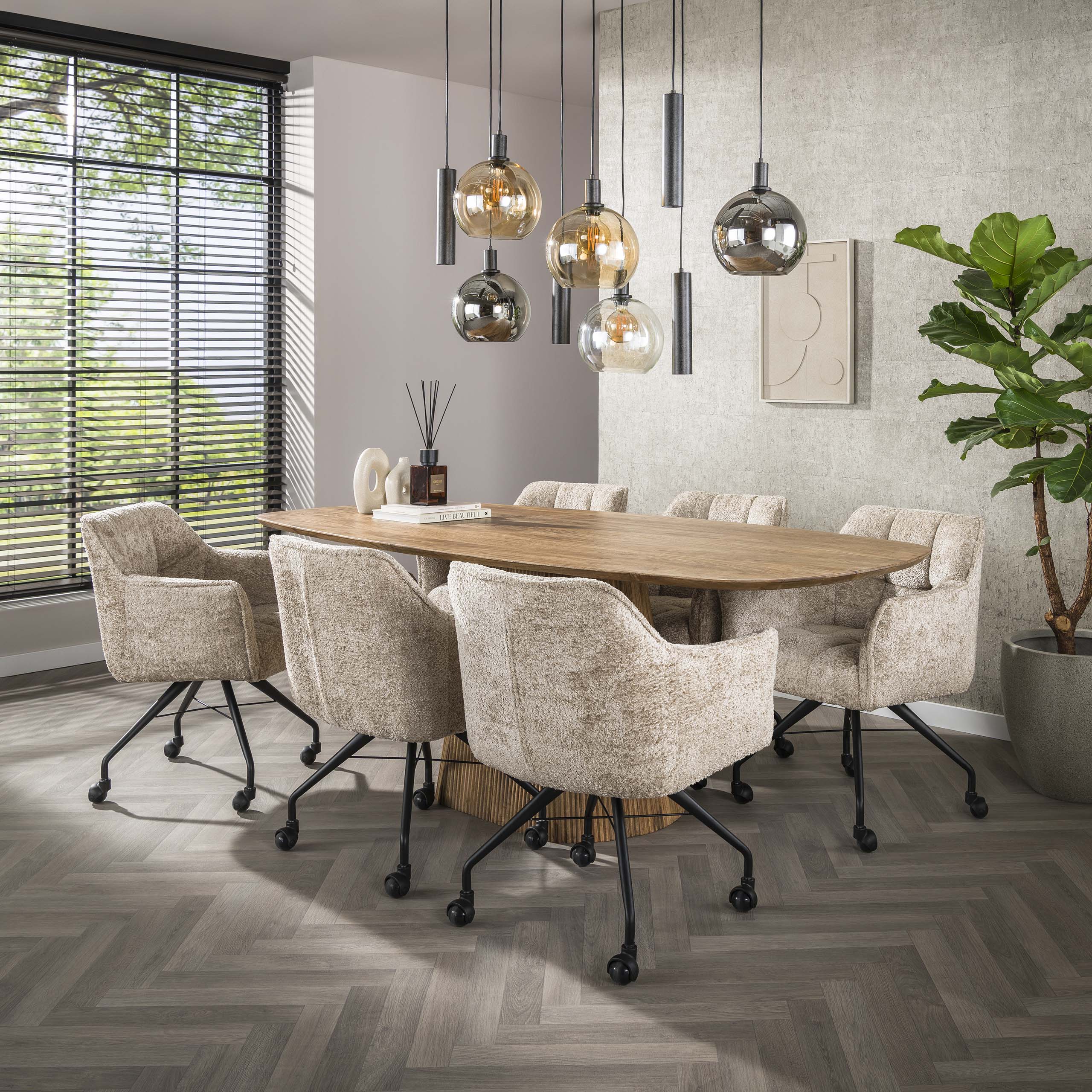 Eettafel Wave Centro | Deens ovaal | Massief mango zand