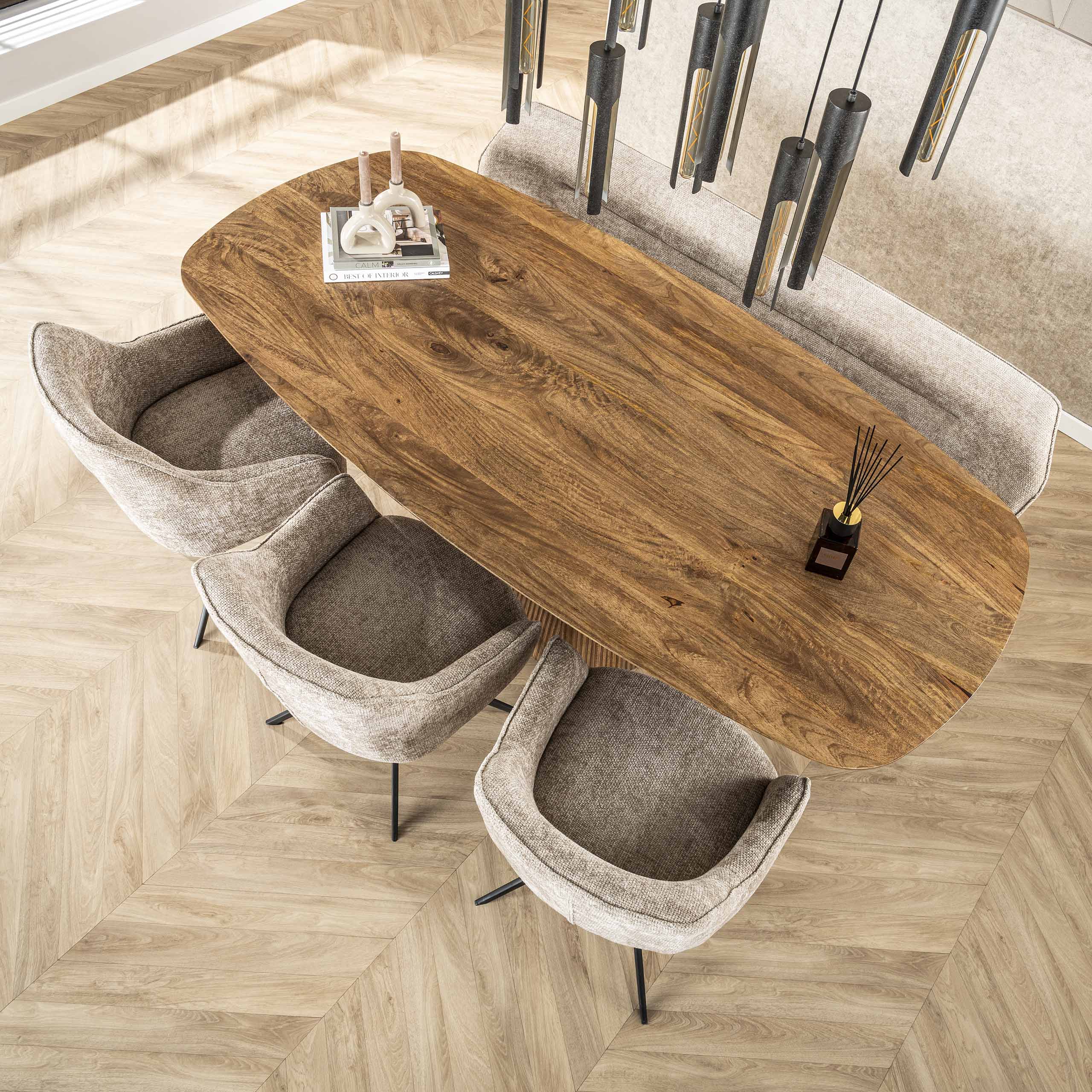 Eettafel Wave Centro | Deens ovaal | Massief mango zand