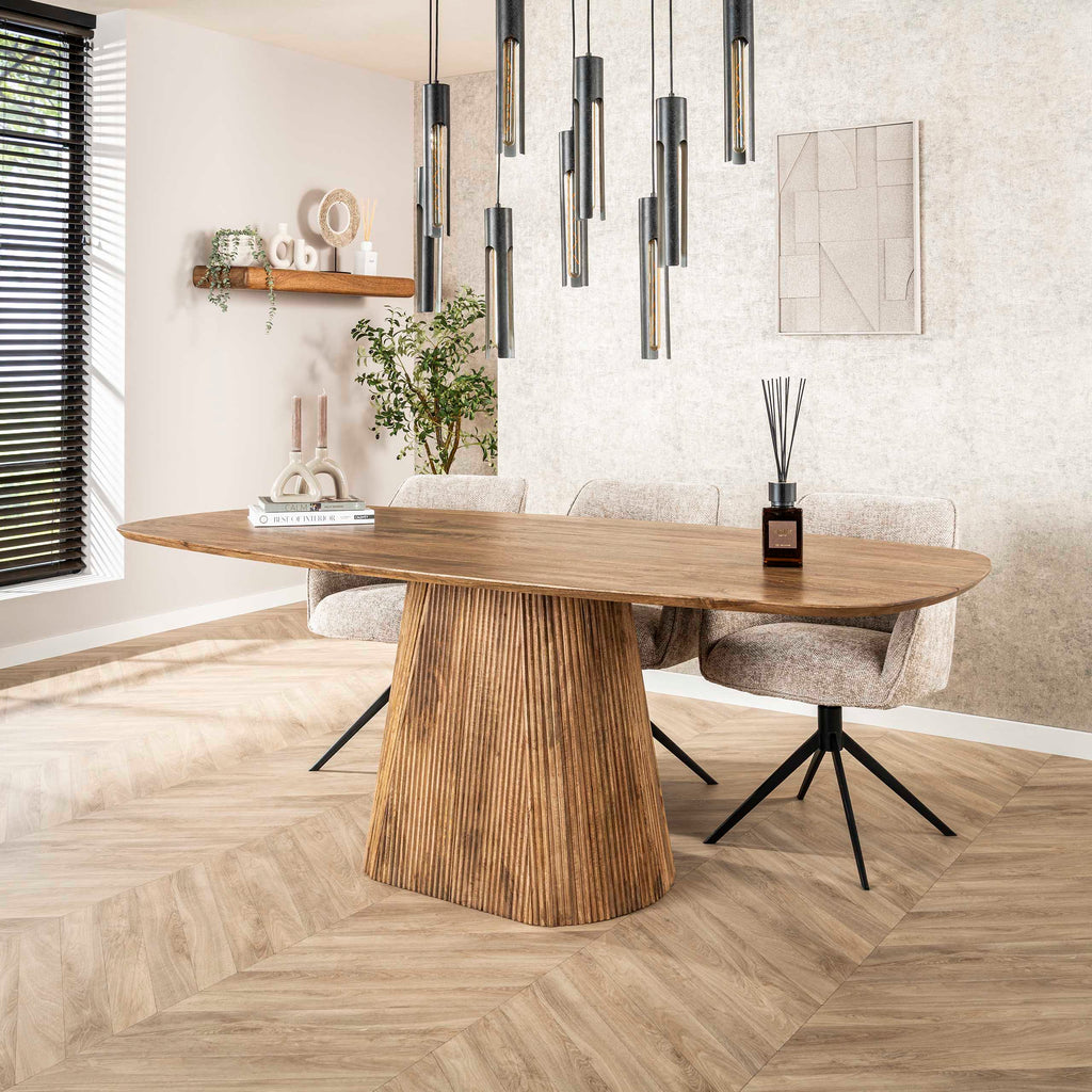 Eettafel Wave Centro | Deens ovaal | Massief mango zand