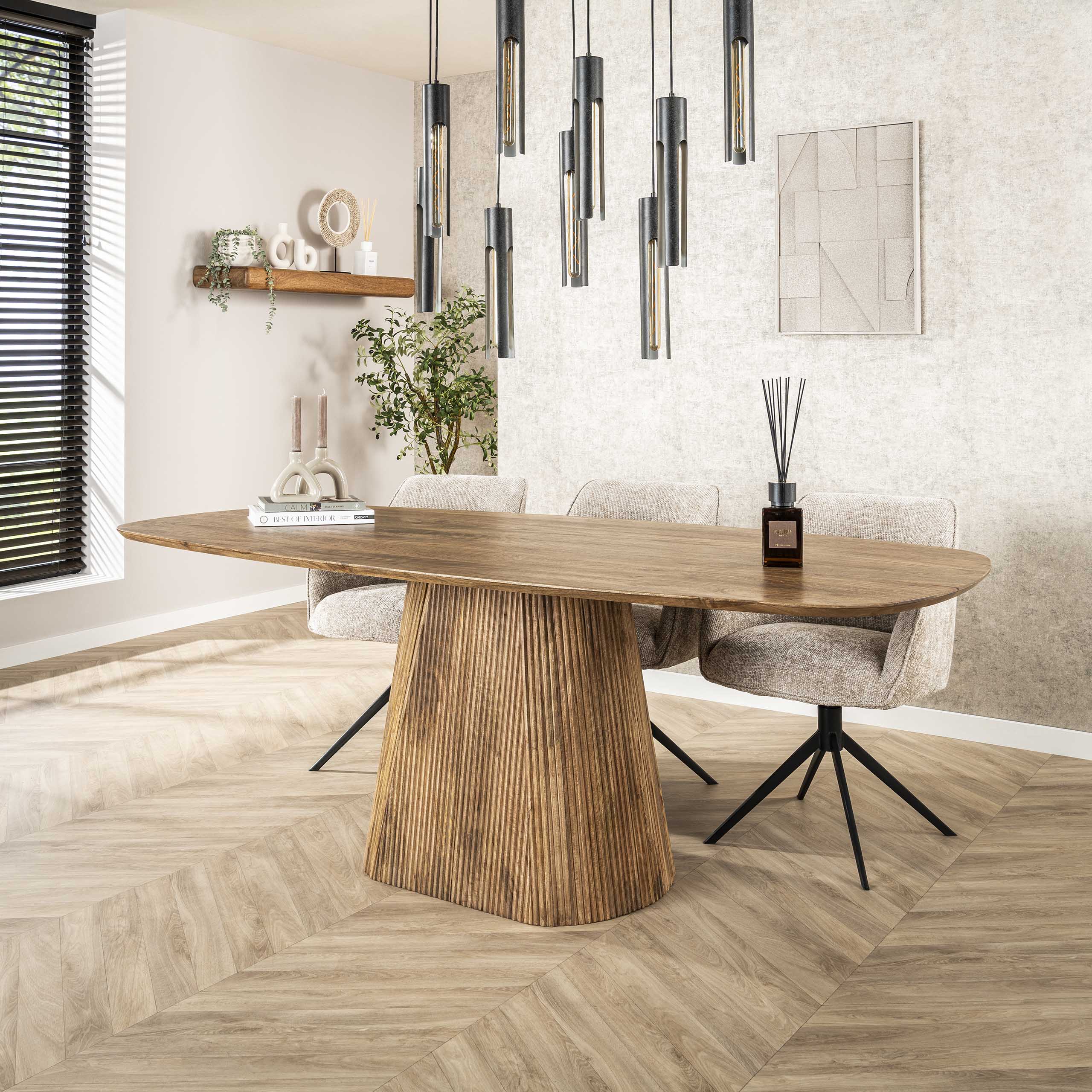 Eettafel Wave Centro | Deens ovaal | Massief mango zand