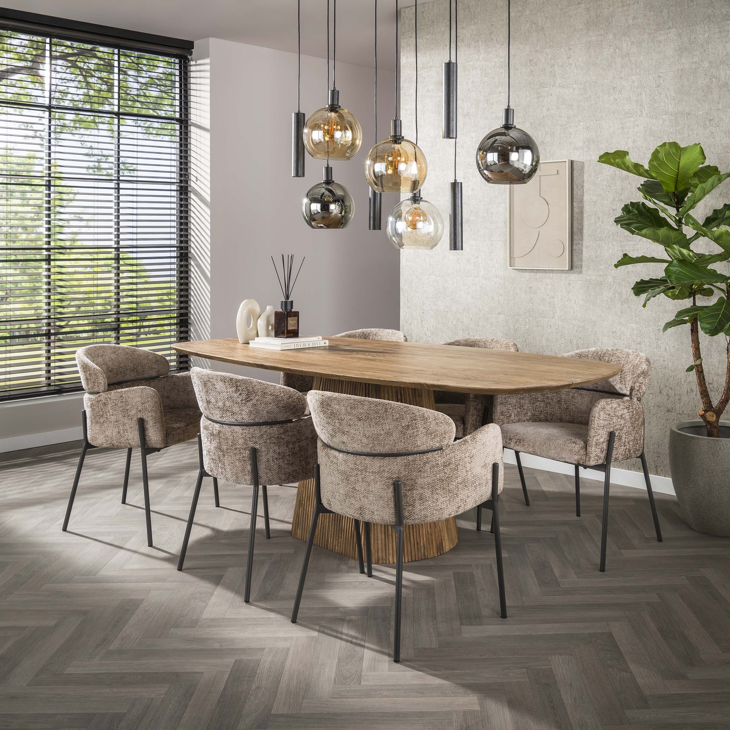 Eettafel Wave Centro | Deens ovaal | Massief mango zand