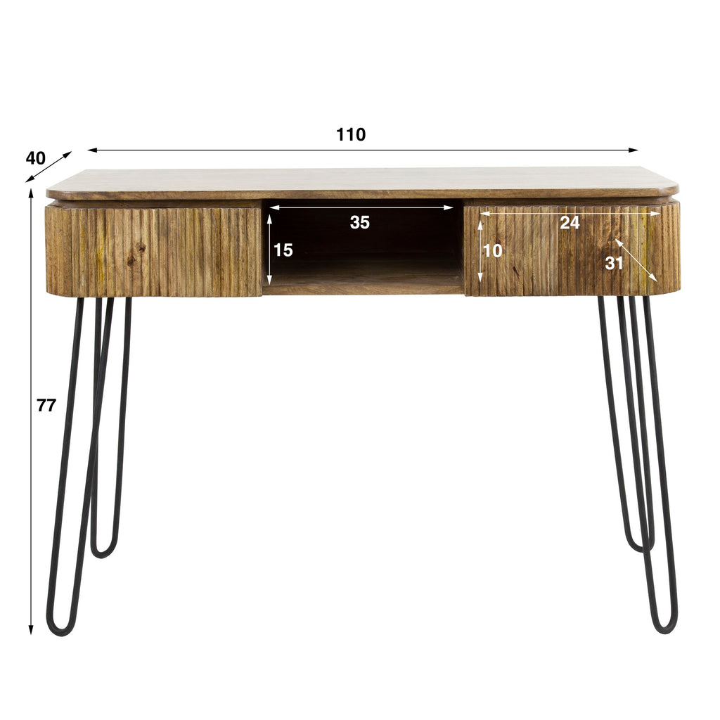 Hal-/Kaptafel Wave | 2 lades | Massief mango zand