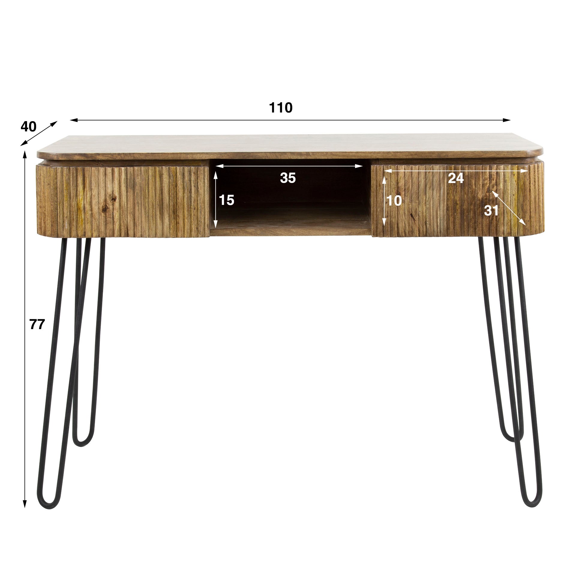 Hal-/Kaptafel Wave | 2 lades | Massief mango zand