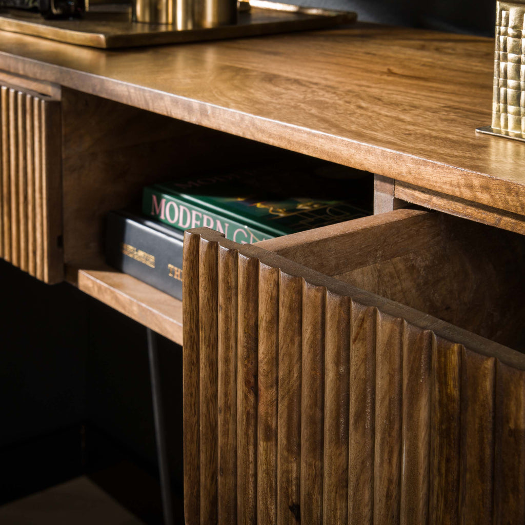 Hal-/Kaptafel Wave | 2 lades | Massief mango zand