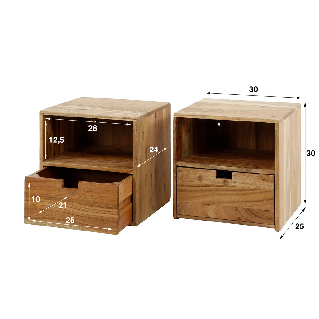 Nachtkastje Flat XS | Zwevend | Massief acacia naturel