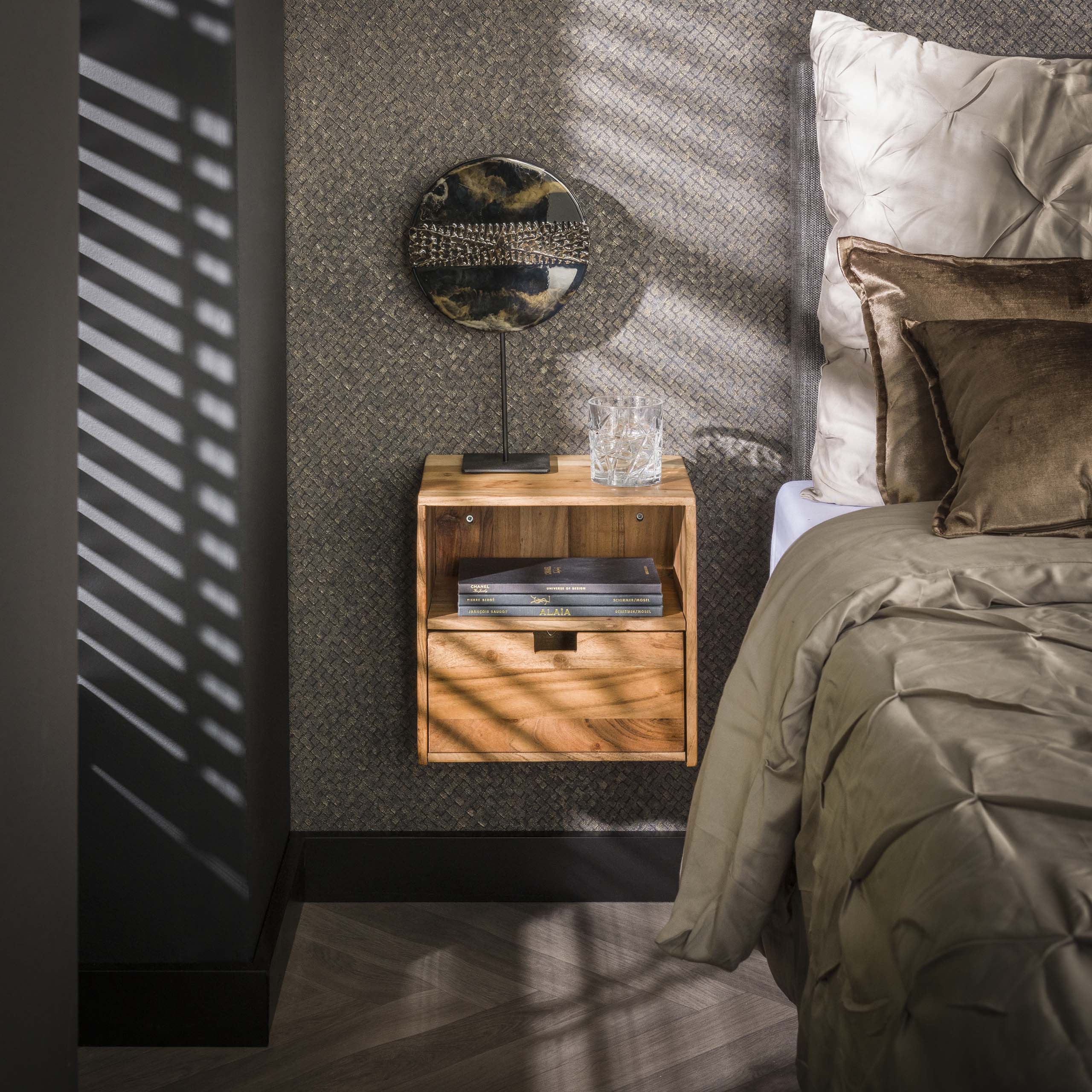 Nachtkastje Flat XS | Zwevend | Massief acacia naturel