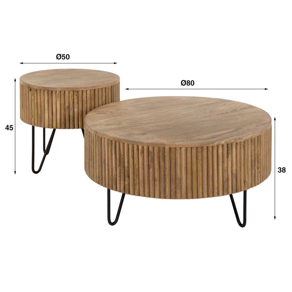 Salontafel Wave | Rond | Set van 2 | Massief mango zand