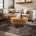 Salontafel Wave | Rond | Set van 2 | Massief mango zand