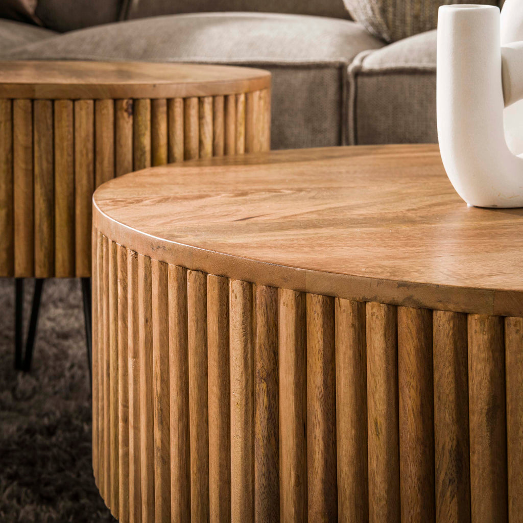 Salontafel Wave | Rond | Set van 2 | Massief mango zand