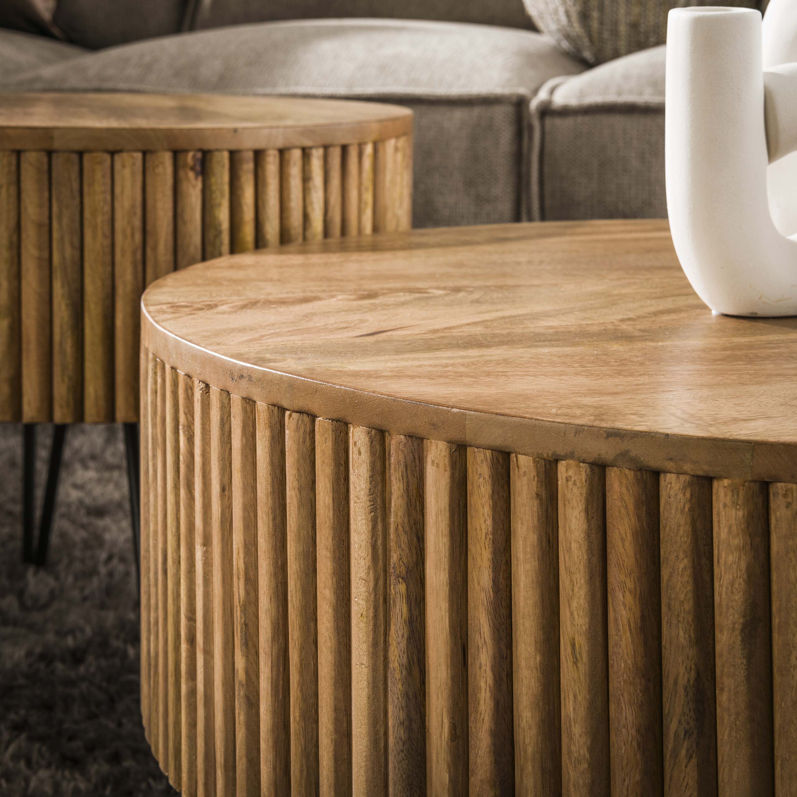 Salontafel Wave | Rond | Set van 2 | Massief mango zand