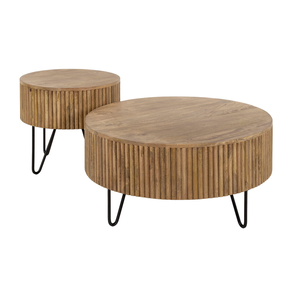 Salontafel Wave | Rond | Set van 2 | Massief mango zand