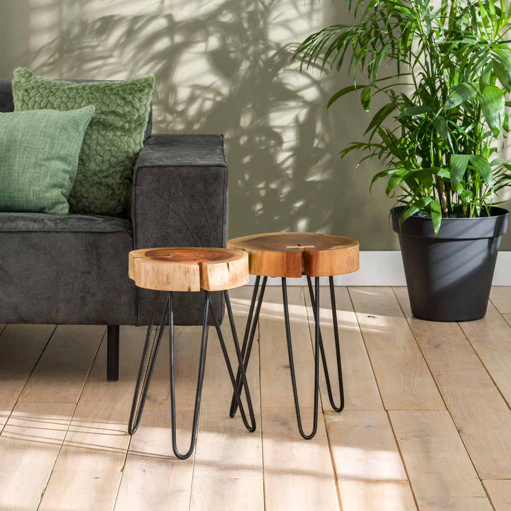 Bijzettafel Trunk | Ø32cm | Massief acacia | Set van 2