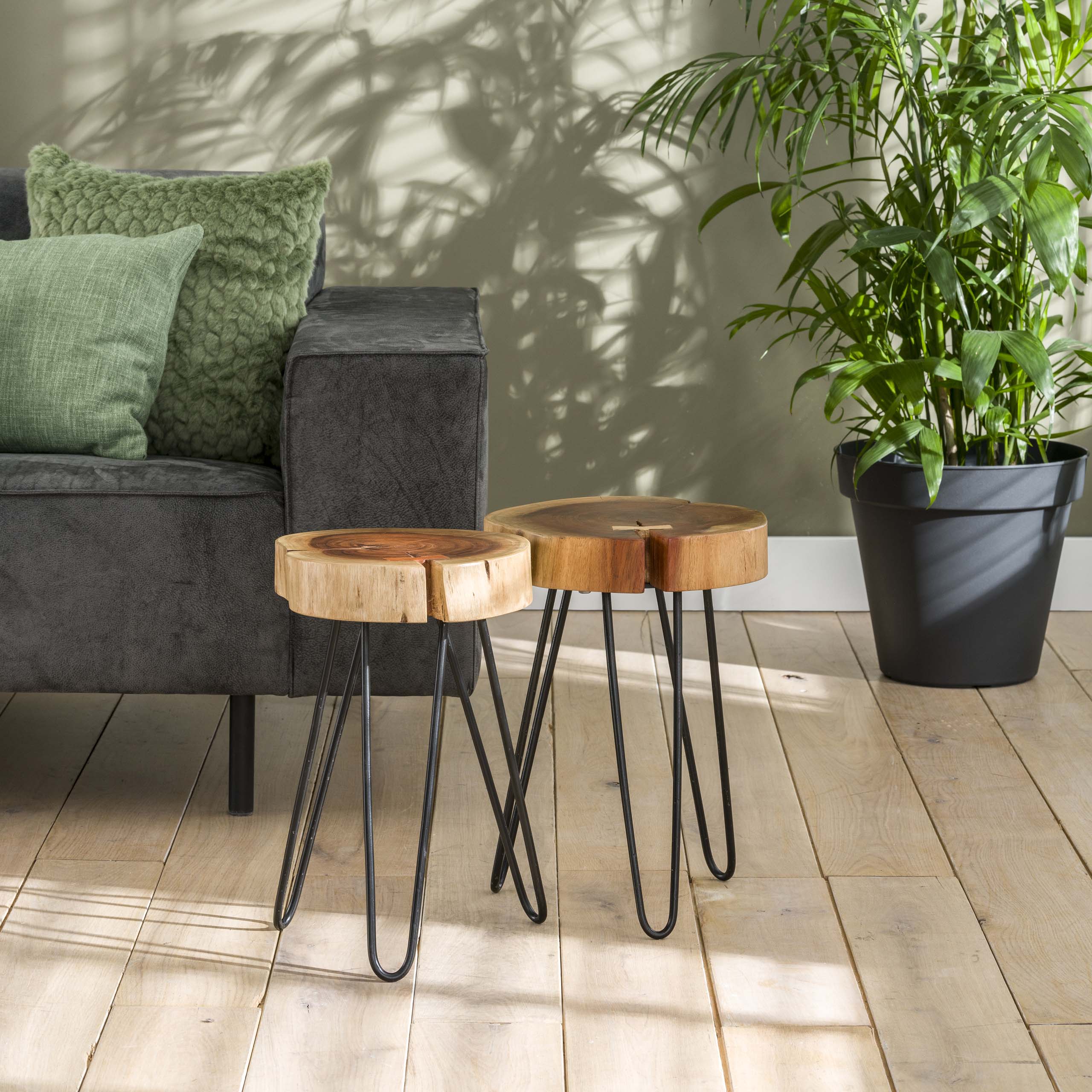 Bijzettafel Trunk | Ø32cm | Massief acacia | Set van 2