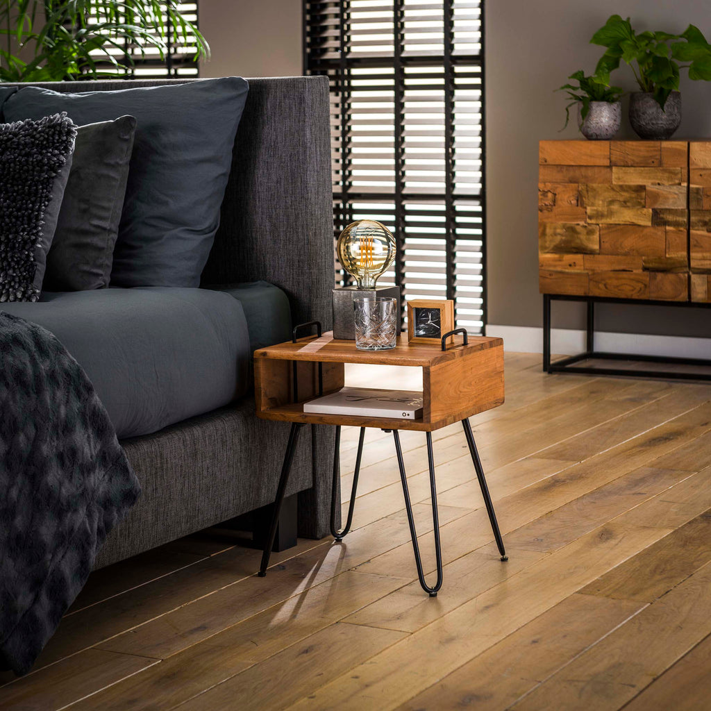 Nachtkastje Quadro | 1 Vak | Massief acacia naturel