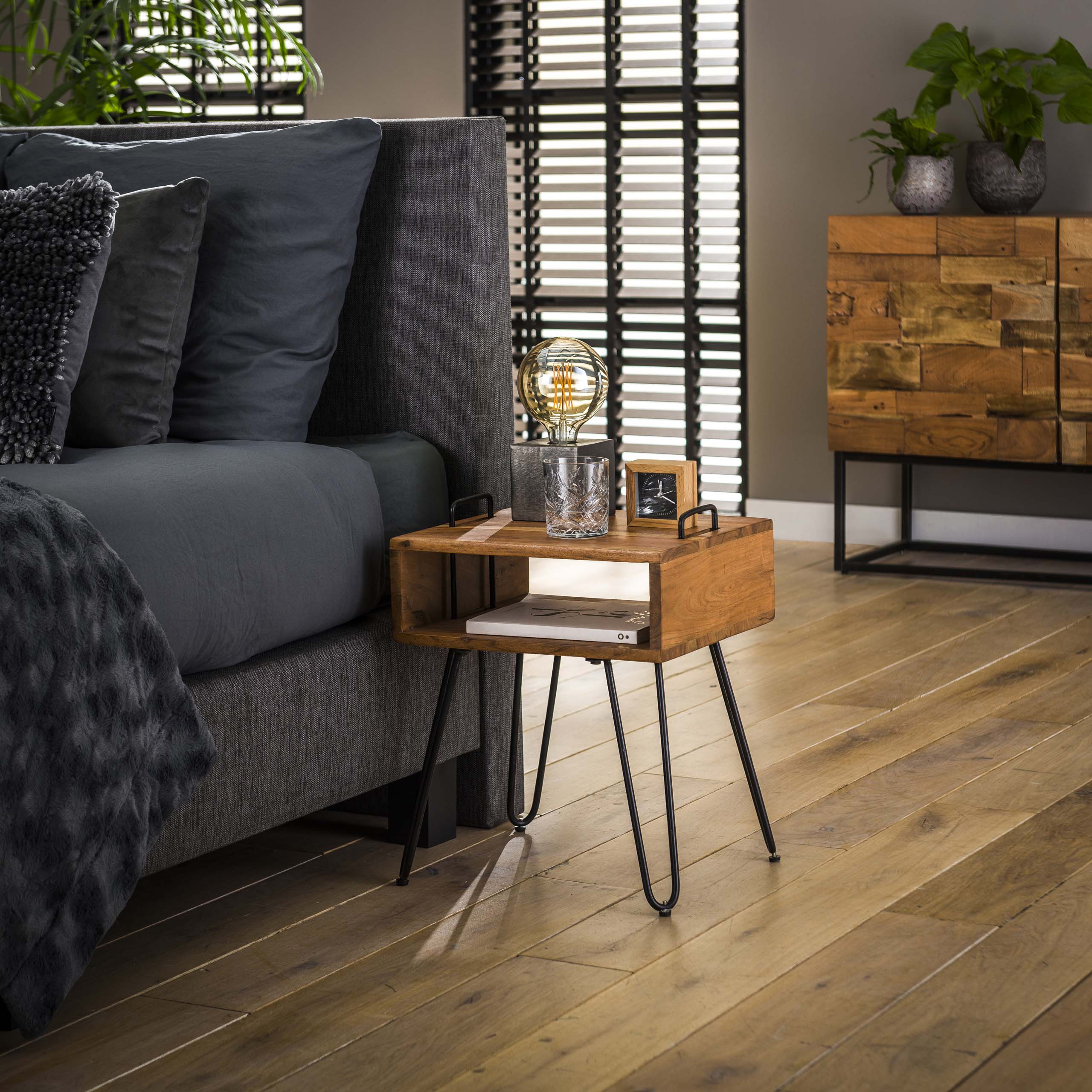Nachtkastje Quadro | 1 Vak | Massief acacia naturel