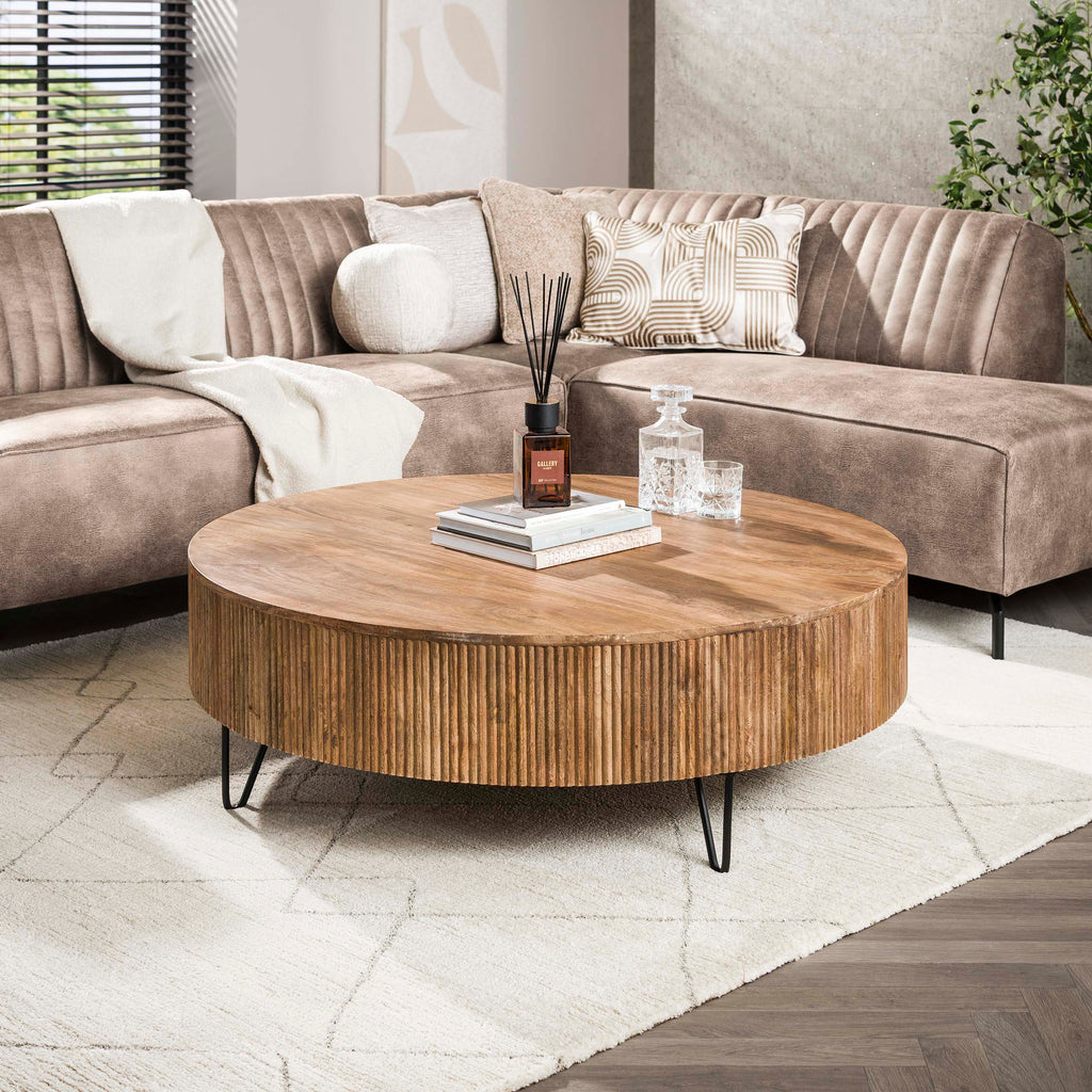 Salontafel Wave | Ø120 cm | Massief mango zand