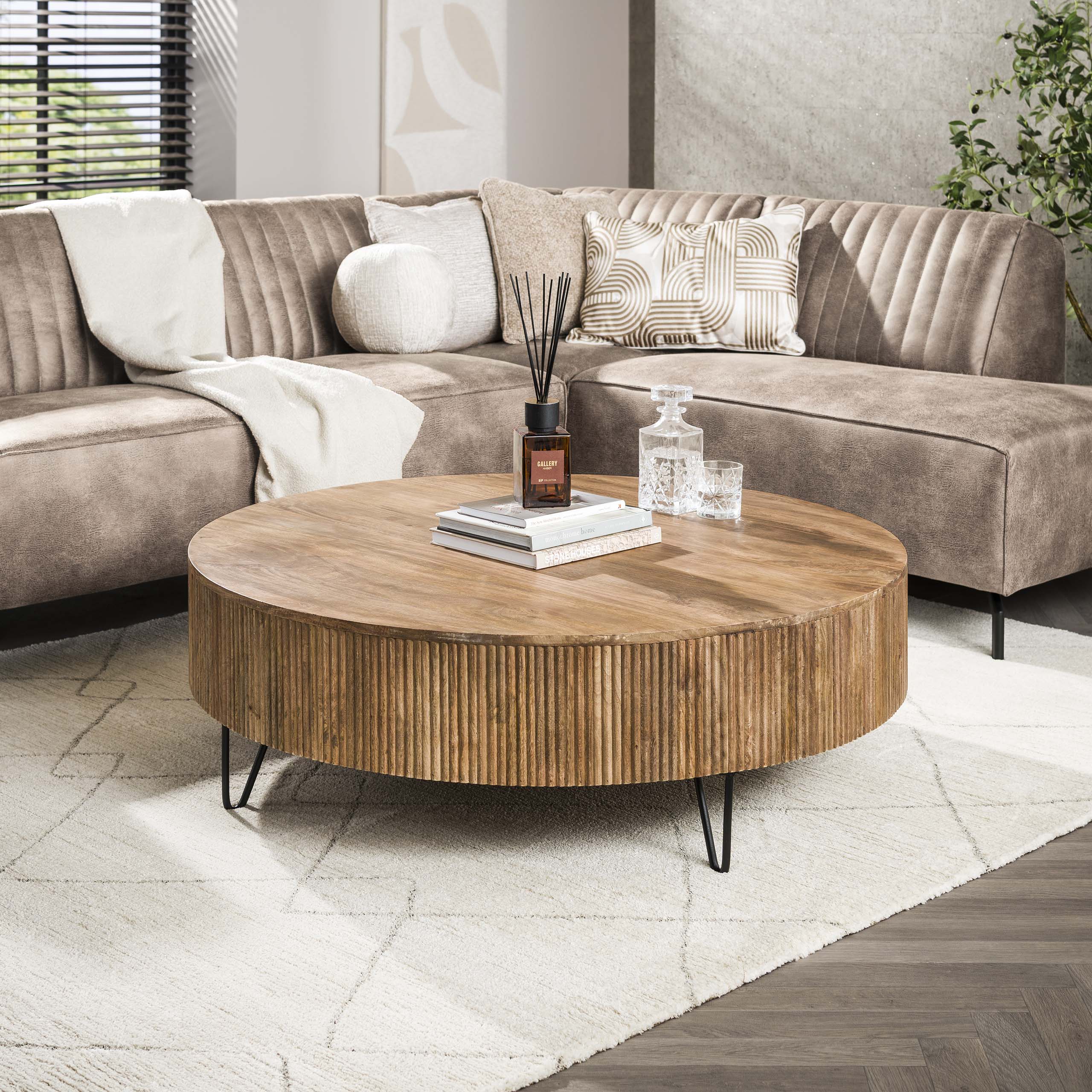 Salontafel Wave | Ø120 cm | Massief mango zand
