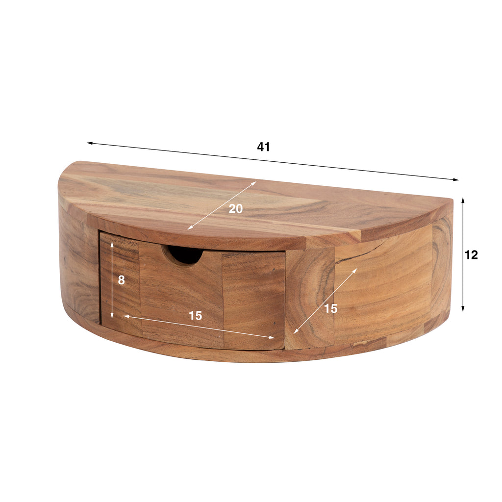 Nachtkastje Curve | Zwevend | 1 Lade | Massief acacia