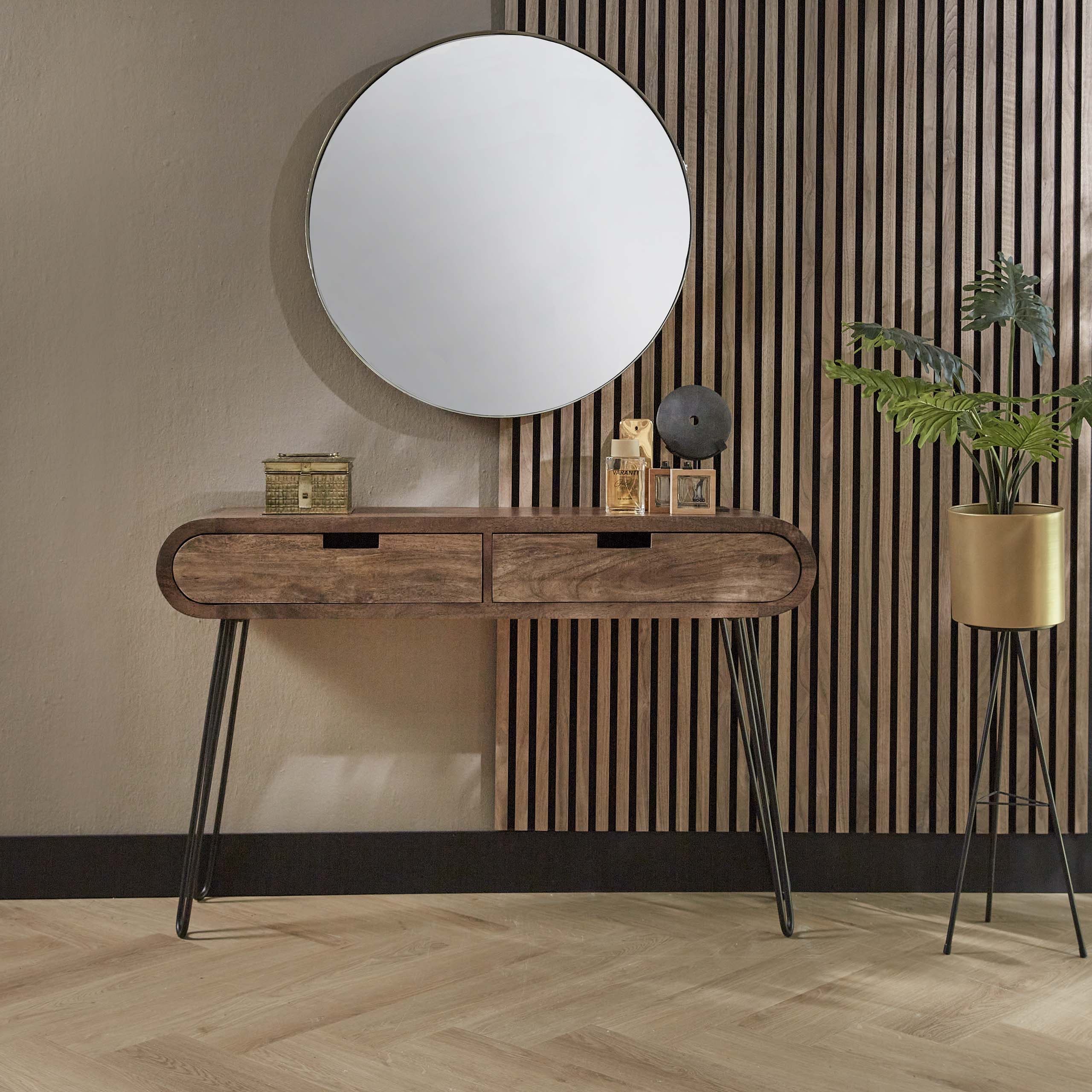 Kaptafel Barrel | 2 Lades | Massief mango zand