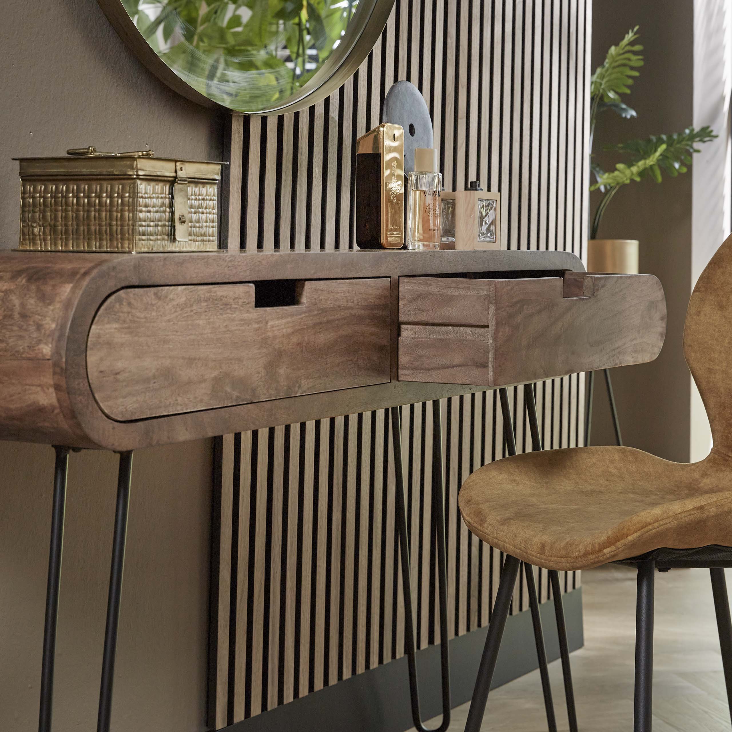 Kaptafel Barrel | 2 Lades | Massief mango zand