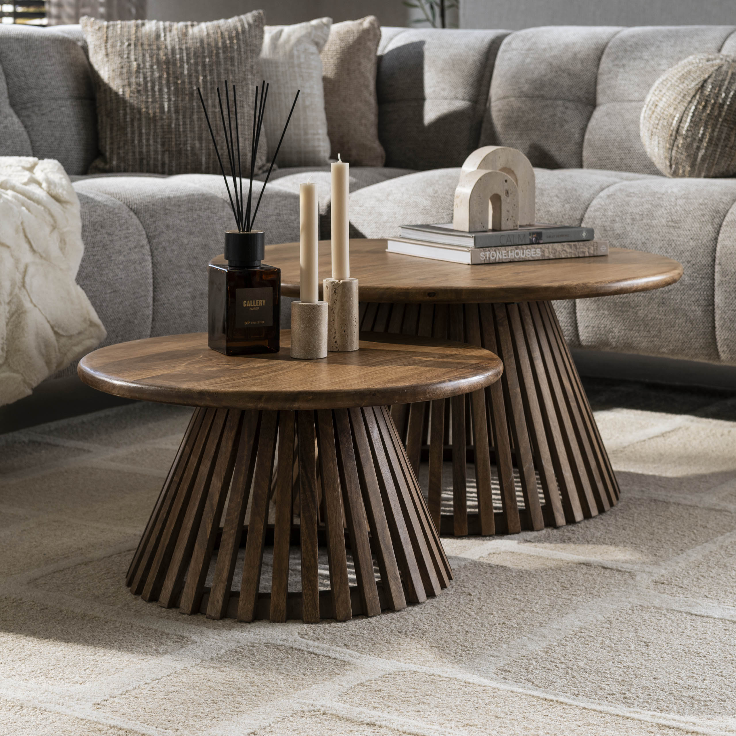Salontafel Tweak Cone | Set van 2 | Massief mango zand